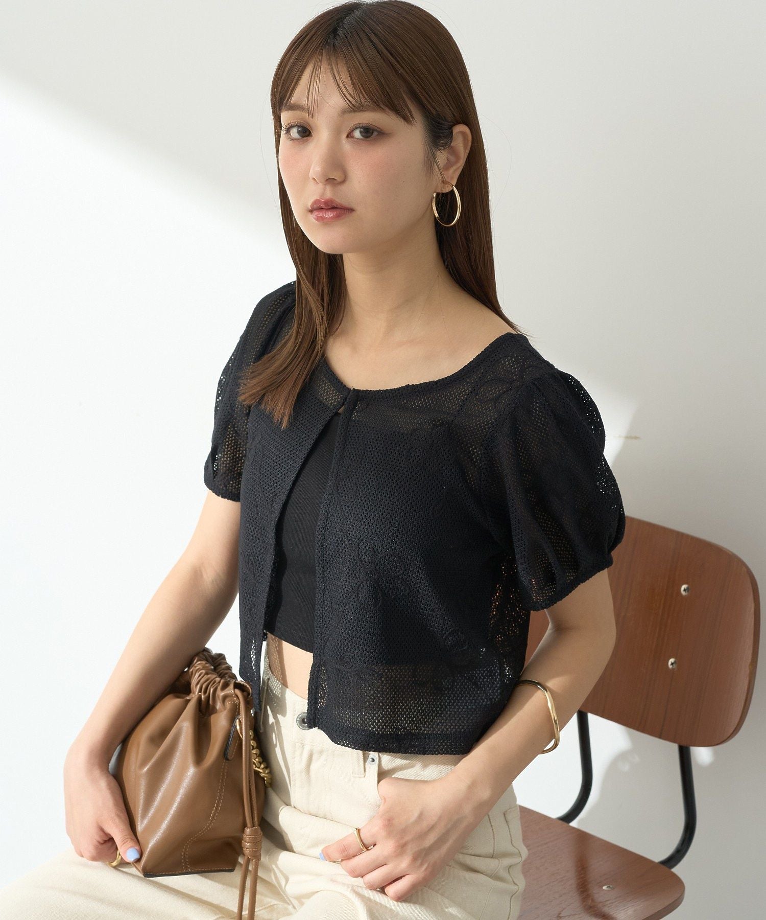 アースミュージックアンドエコロジー earth music&ecology フラワーコード刺繍カーディガン （アイボリー） アイボリー