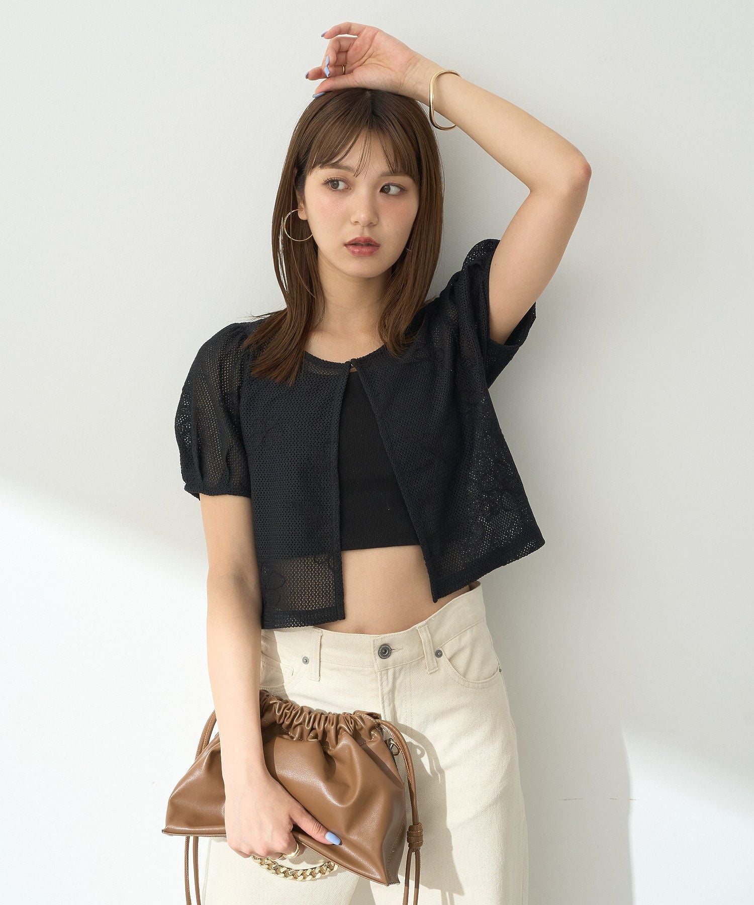 アースミュージックアンドエコロジー earth music&ecology フラワーコード刺繍カーディガン （アイボリー） アイボリー