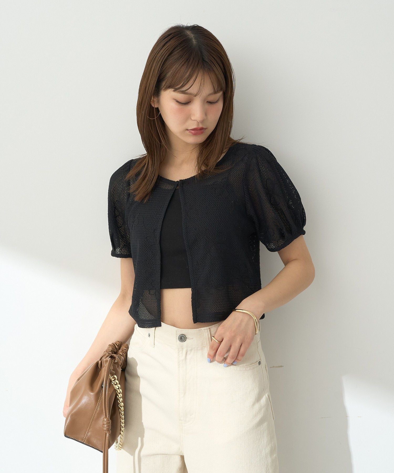 アースミュージックアンドエコロジー earth music&ecology フラワーコード刺繍カーディガン （アイボリー） アイボリー