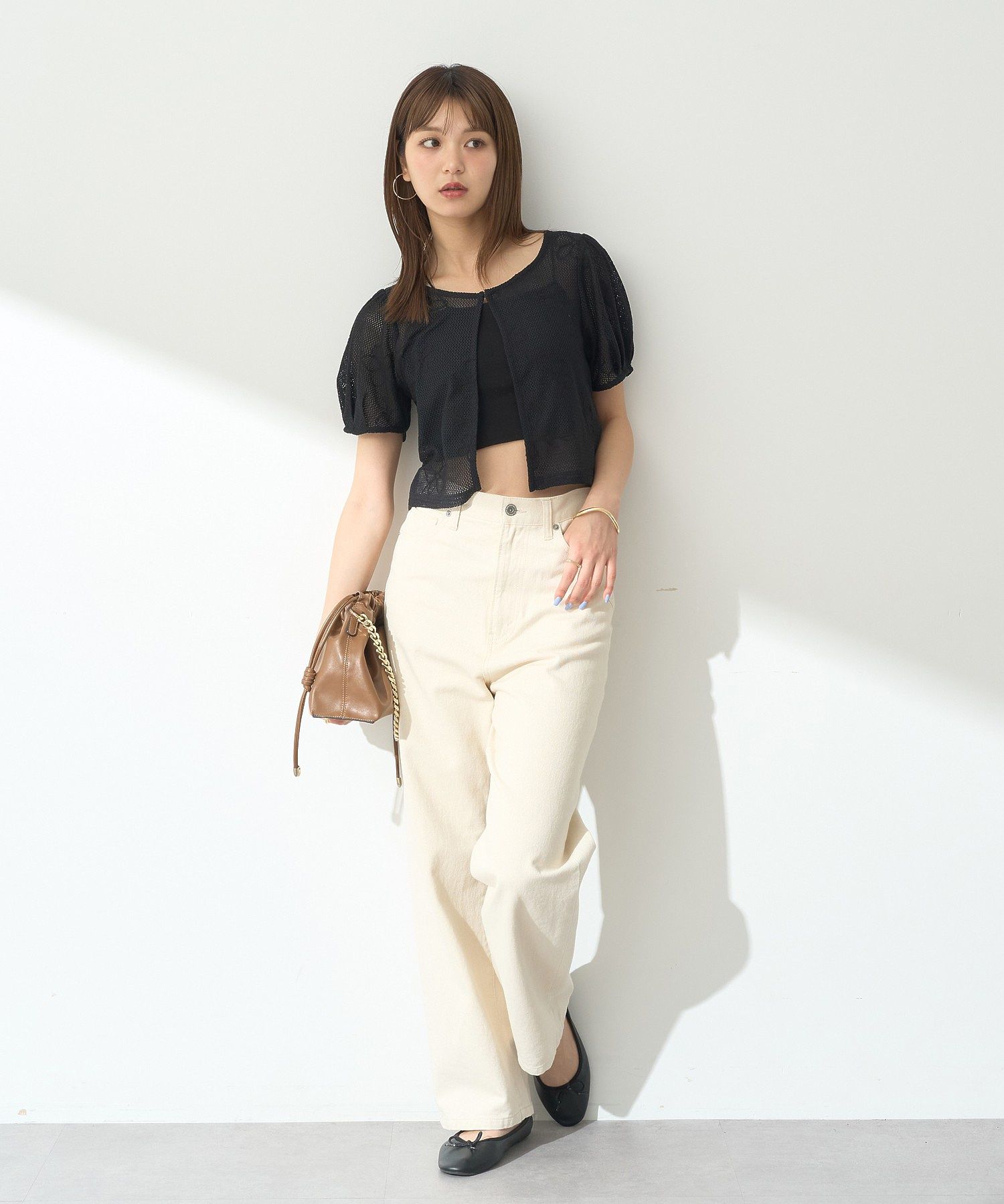 アースミュージックアンドエコロジー earth music&ecology フラワーコード刺繍カーディガン （アイボリー） アイボリー