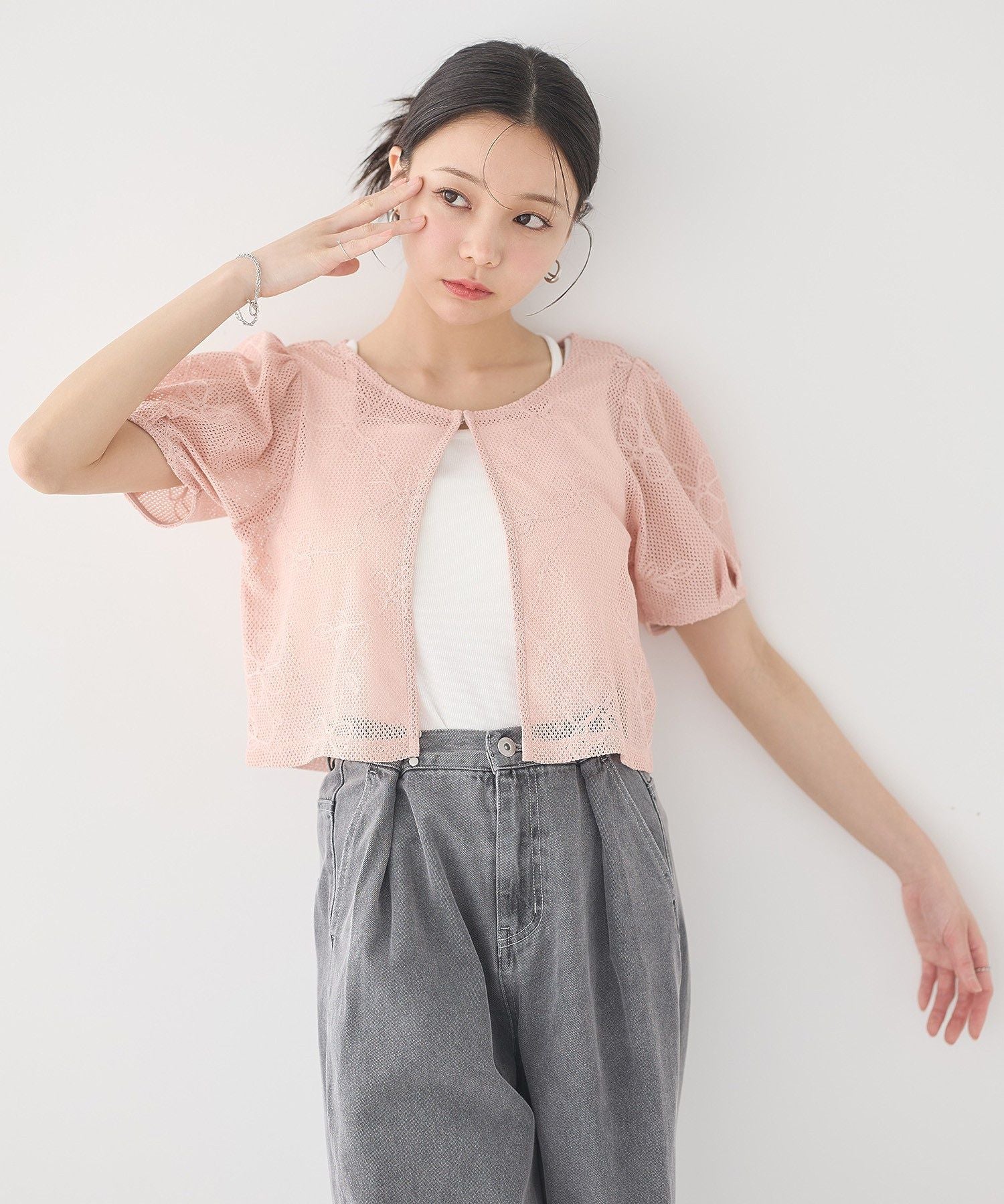 アースミュージックアンドエコロジー earth music&ecology フラワーコード刺繍カーディガン （アイボリー） アイボリー