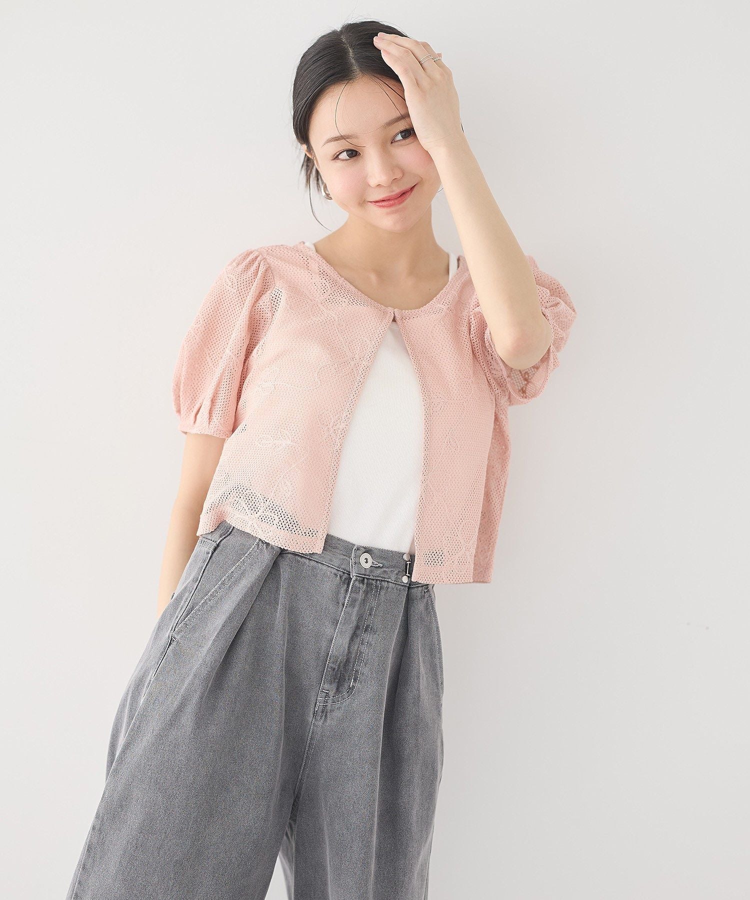 アースミュージックアンドエコロジー earth music&ecology フラワーコード刺繍カーディガン （アイボリー） アイボリー