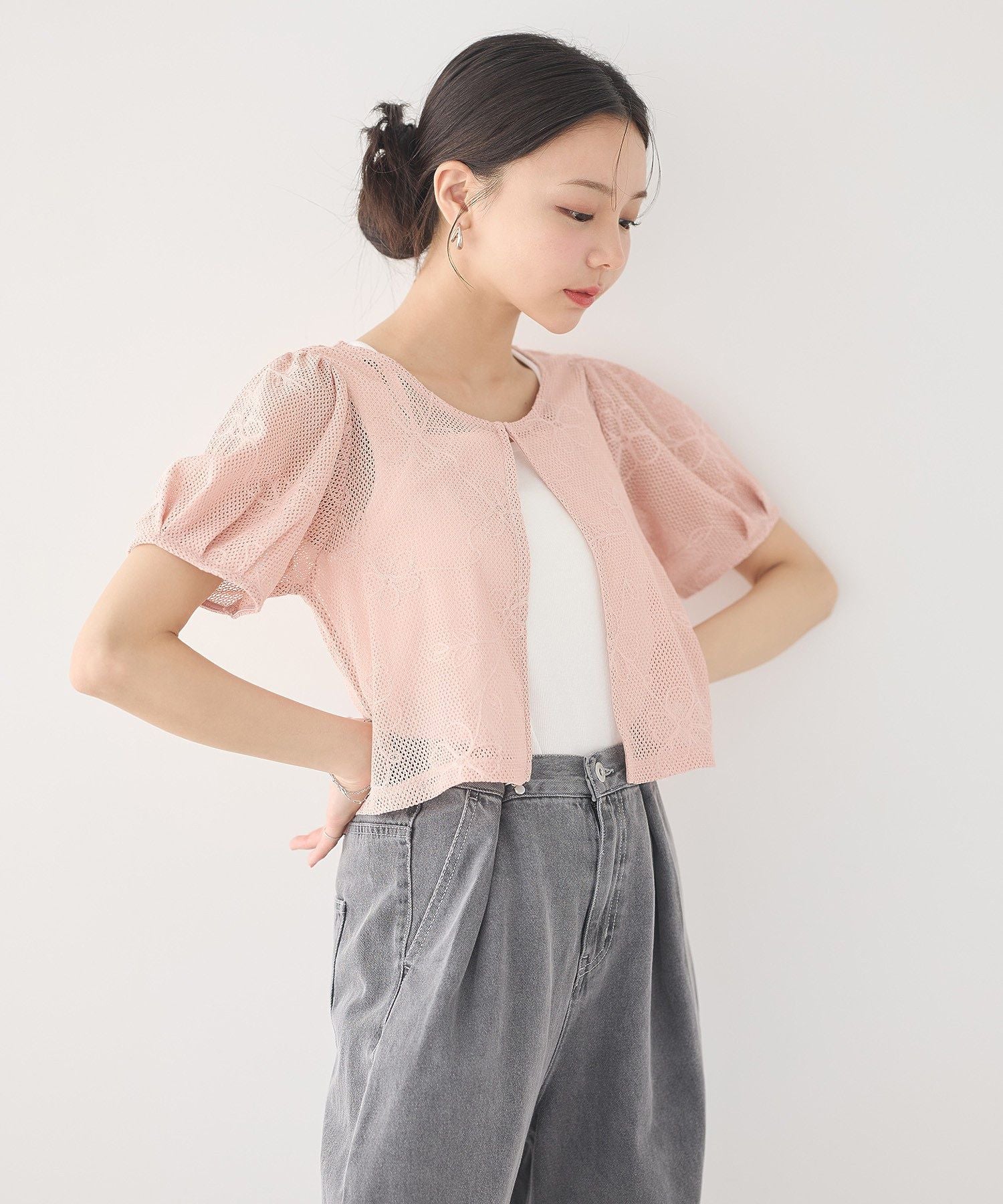 アースミュージックアンドエコロジー earth music&ecology フラワーコード刺繍カーディガン （アイボリー） アイボリー