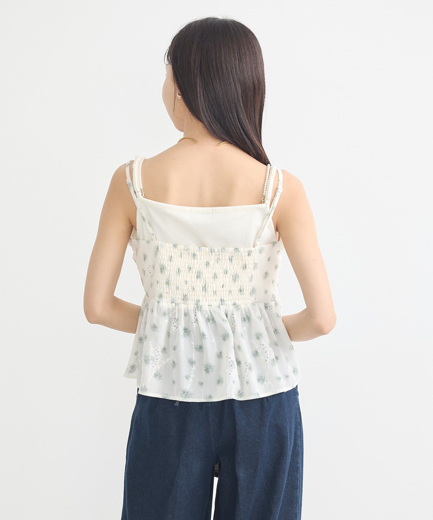 アースミュージックアンドエコロジー earth music&ecology 花柄ギャザーキャミビスチェ （ライトグリーン） ライトグリーン