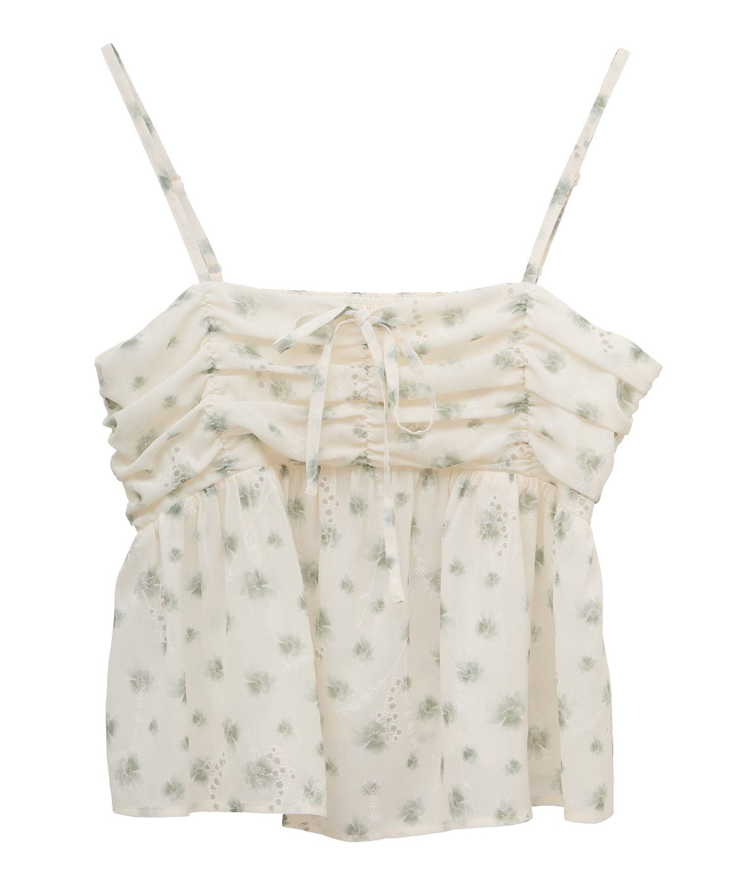 アースミュージックアンドエコロジー earth music&ecology 花柄ギャザーキャミビスチェ （ライトグリーン） ライトグリーン