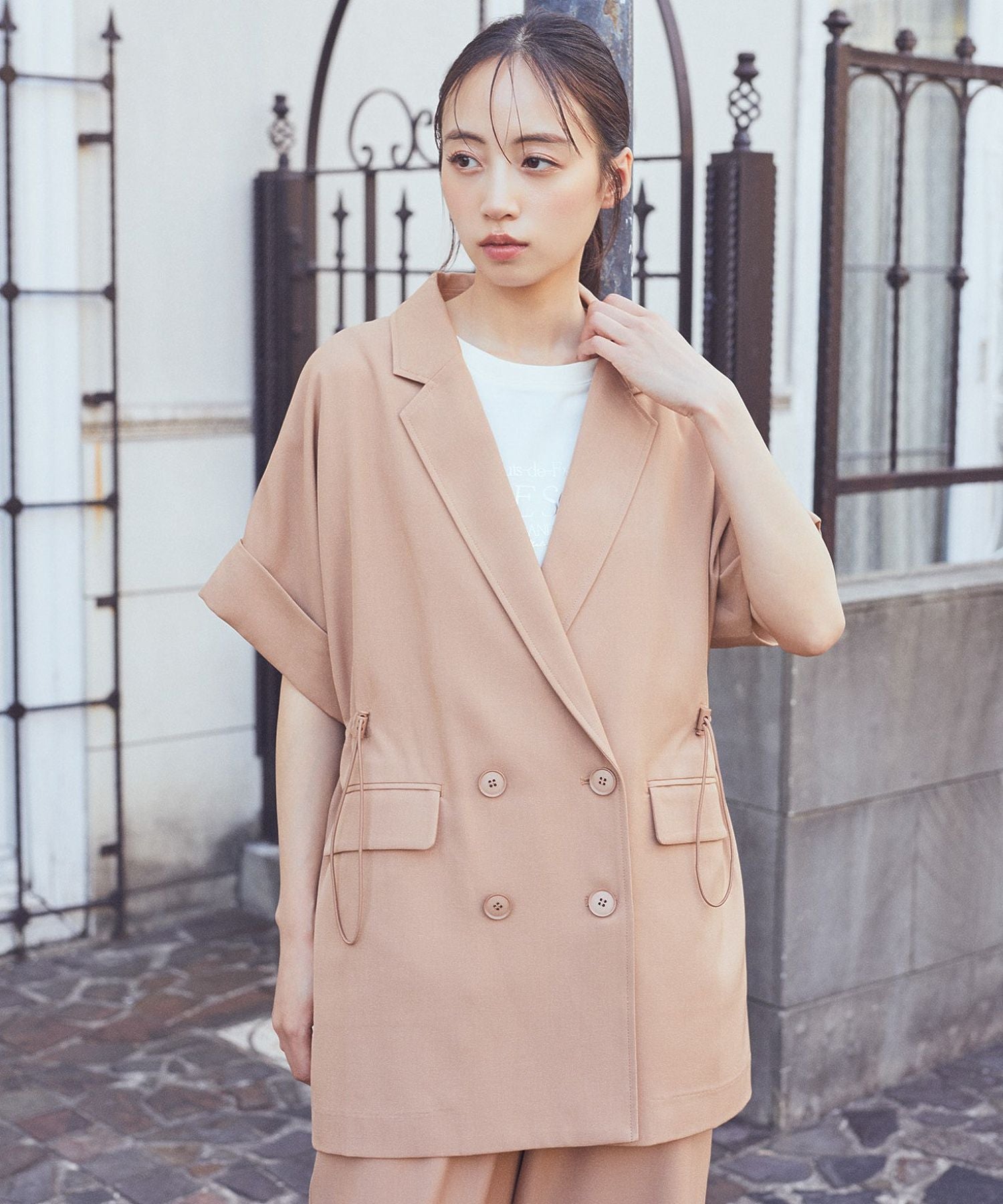 アースミュージックアンドエコロジー earth music&ecology 半袖サイドドロストジャケット （キャメル） キャメル