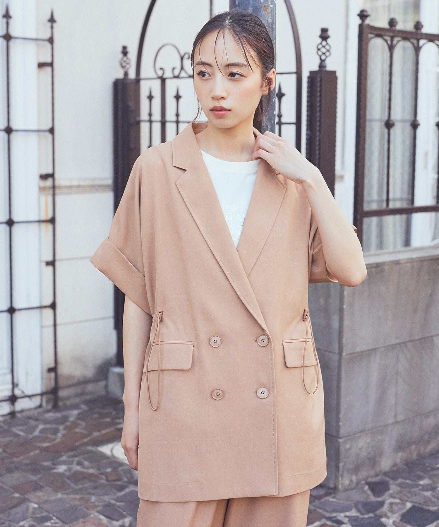 アースミュージックアンドエコロジー earth music&ecology 半袖サイドドロストジャケット （キャメル） キャメル