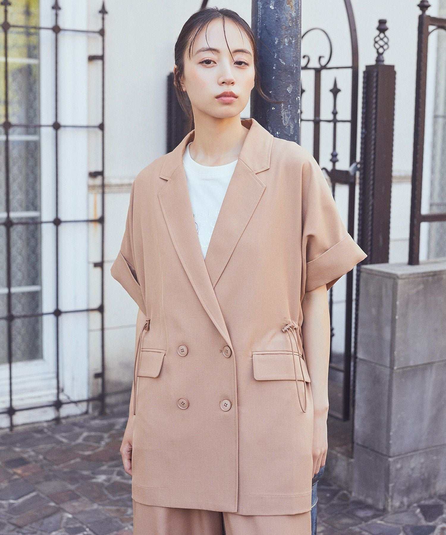 アースミュージックアンドエコロジー earth music&ecology 半袖サイドドロストジャケット （キャメル） キャメル