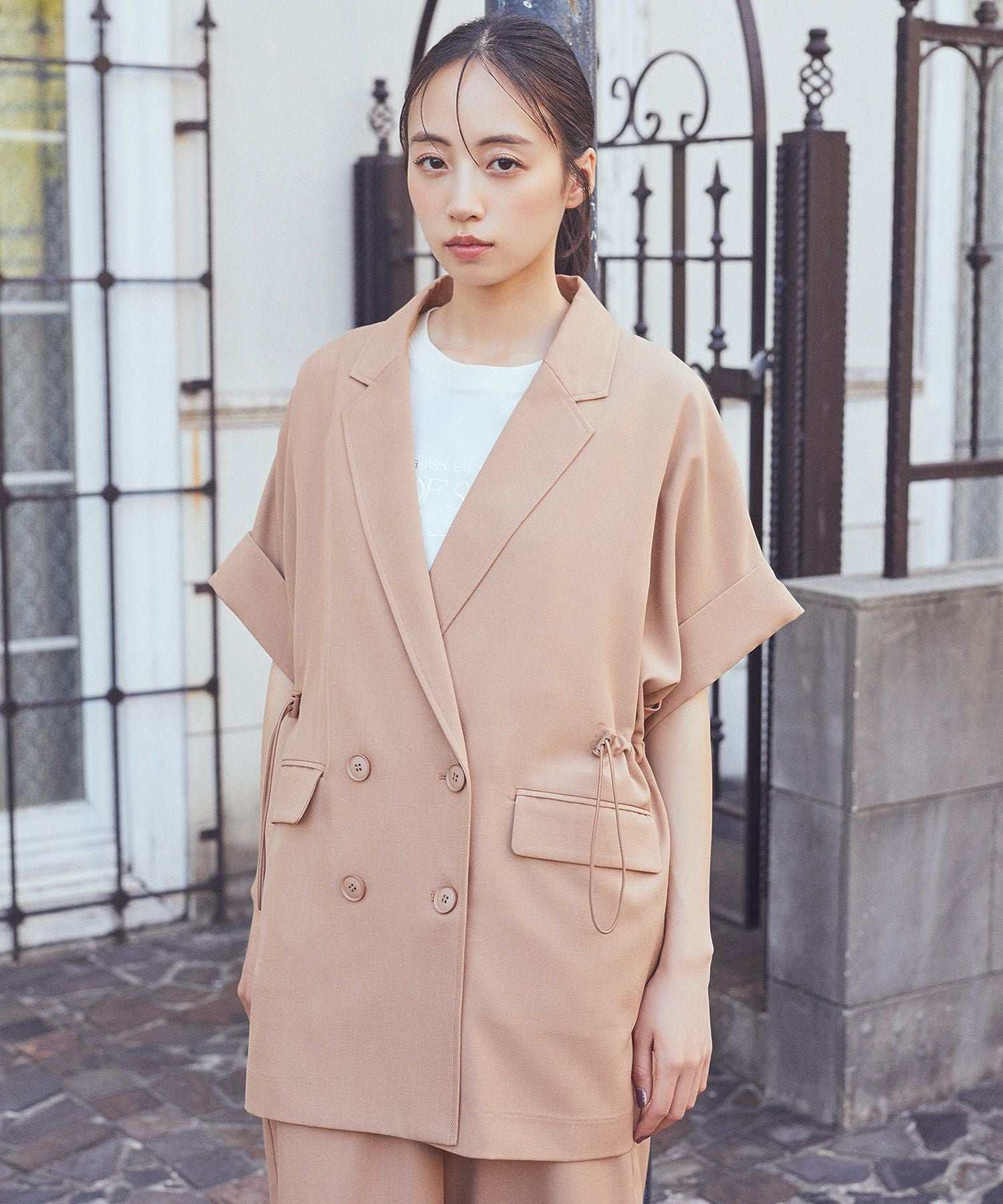 アースミュージックアンドエコロジー earth music&ecology 半袖サイドドロストジャケット （キャメル） キャメル