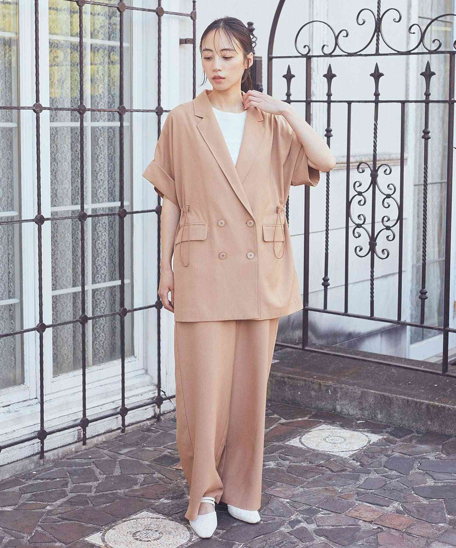 アースミュージックアンドエコロジー earth music&ecology 半袖サイドドロストジャケット （キャメル） キャメル