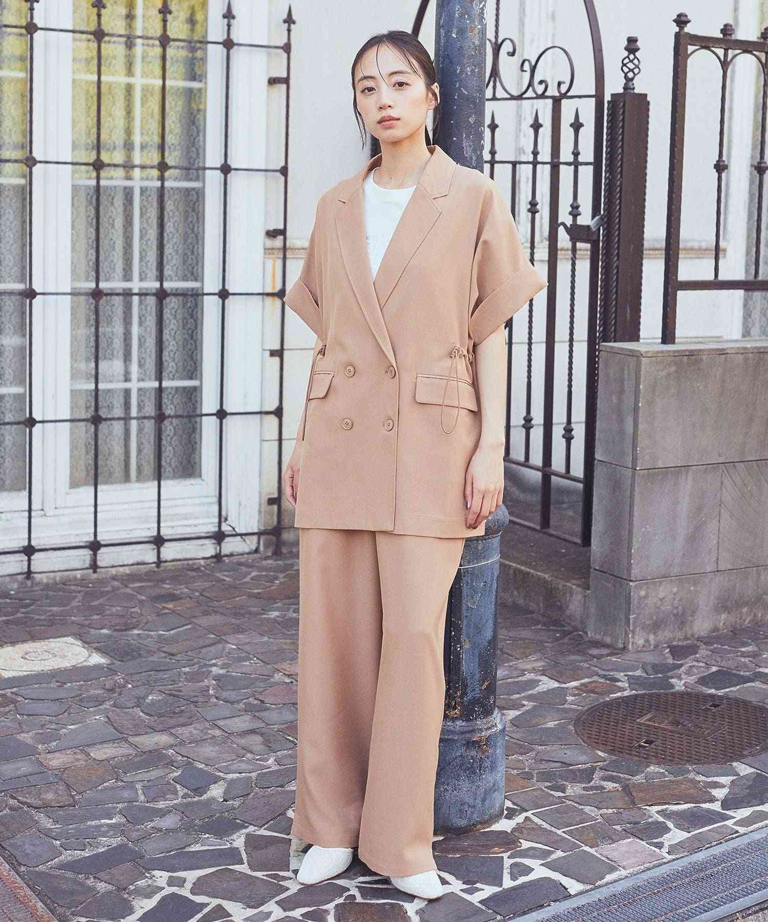 アースミュージックアンドエコロジー earth music&ecology 半袖サイドドロストジャケット （キャメル） キャメル