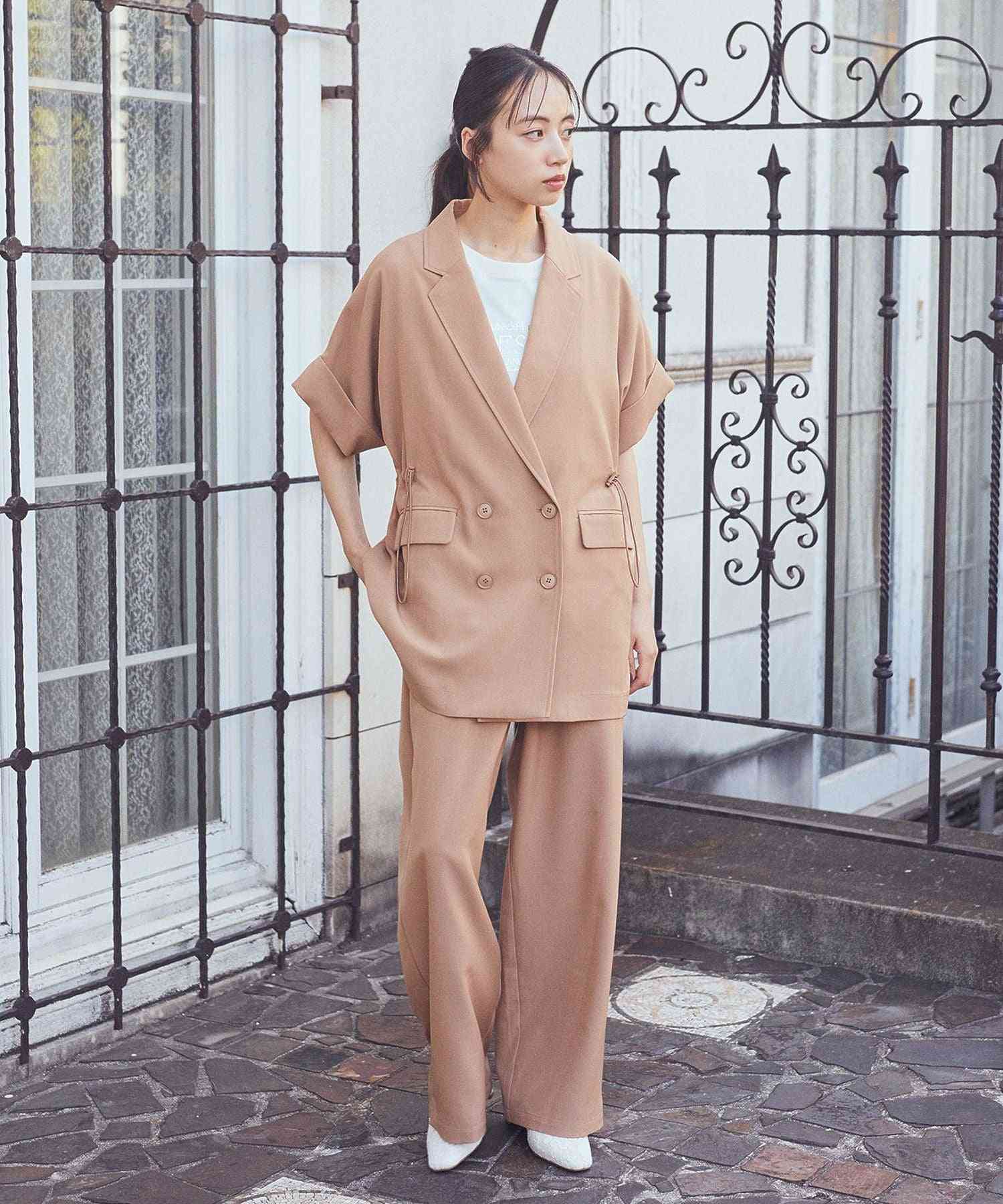 アースミュージックアンドエコロジー earth music&ecology 半袖サイドドロストジャケット （キャメル） キャメル