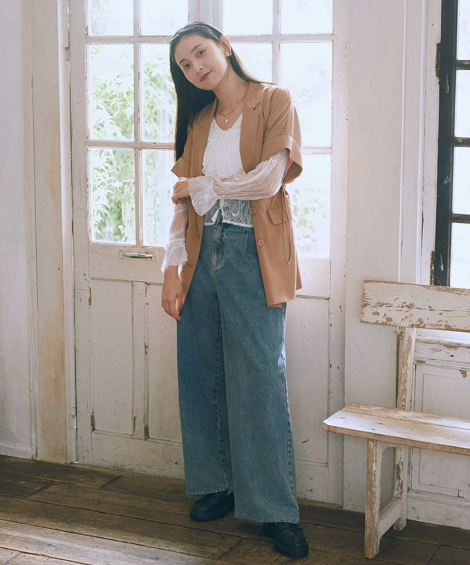 アースミュージックアンドエコロジー earth music&ecology 半袖サイドドロストジャケット （キャメル） キャメル