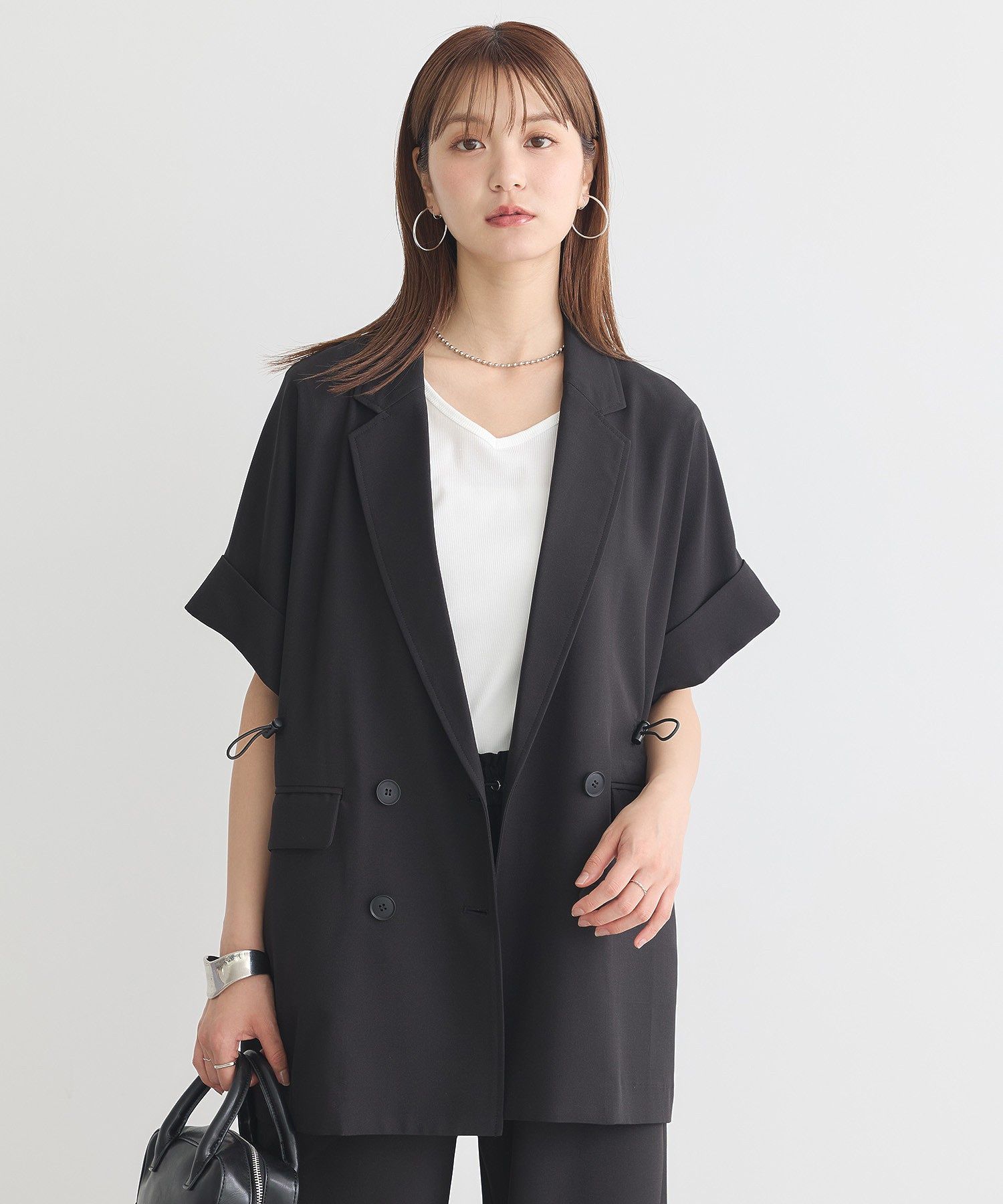 アースミュージックアンドエコロジー earth music&ecology 半袖サイドドロストジャケット （キャメル） キャメル