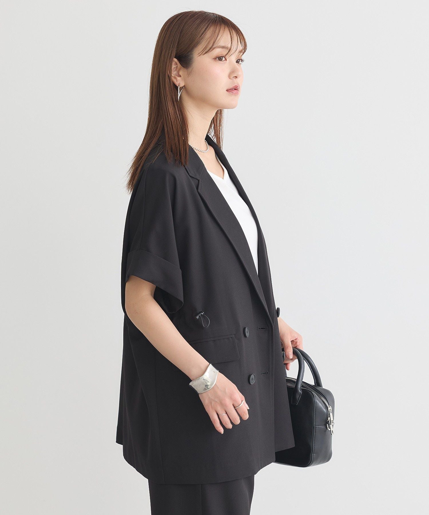 アースミュージックアンドエコロジー earth music&ecology 半袖サイドドロストジャケット （キャメル） キャメル