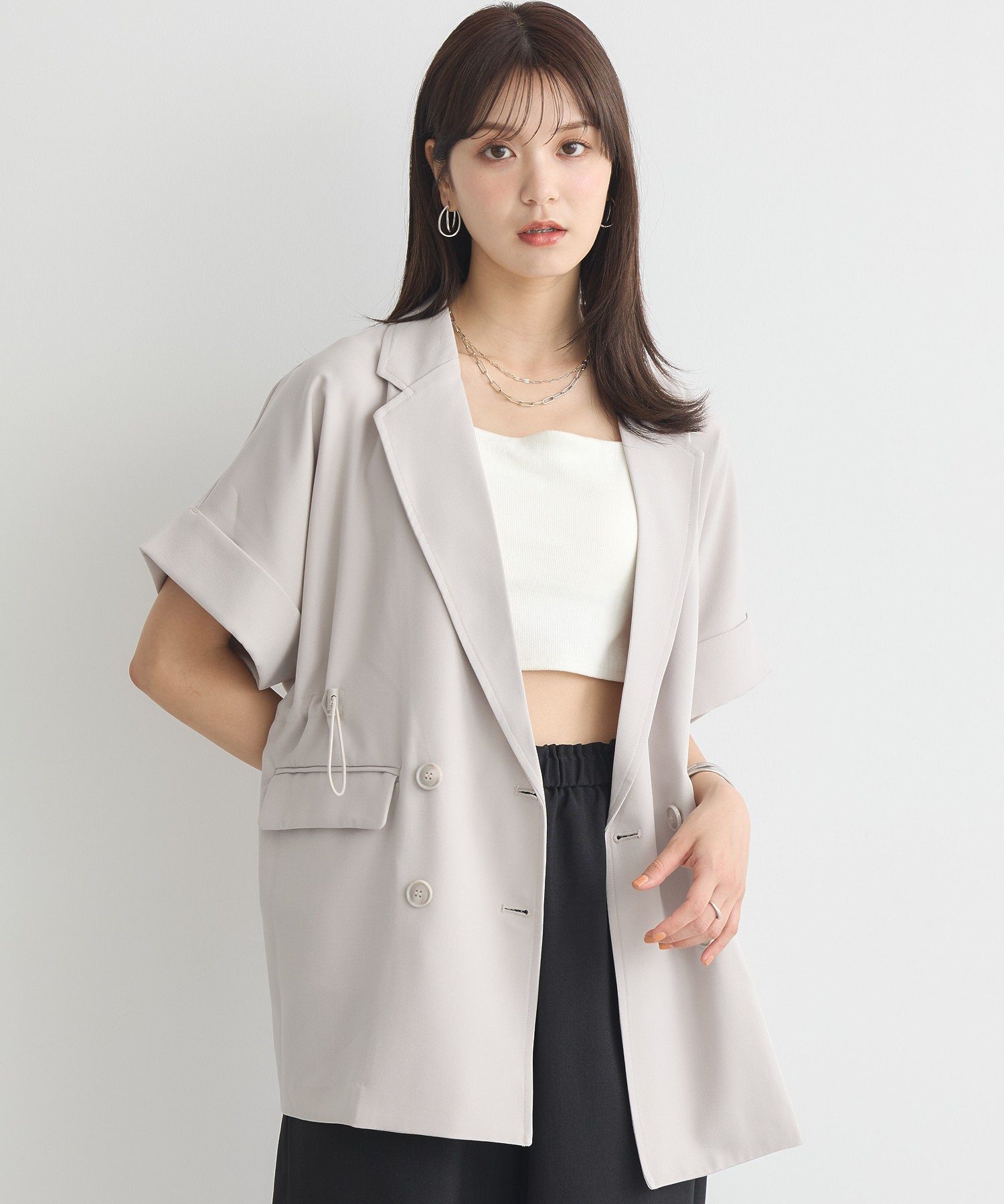 アースミュージックアンドエコロジー earth music&ecology 半袖サイドドロストジャケット （キャメル） キャメル