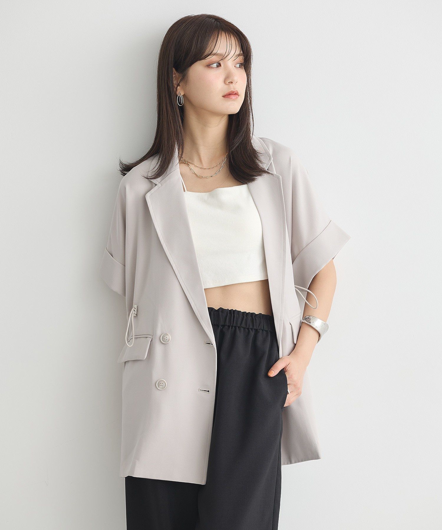 アースミュージックアンドエコロジー earth music&ecology 半袖サイドドロストジャケット （キャメル） キャメル