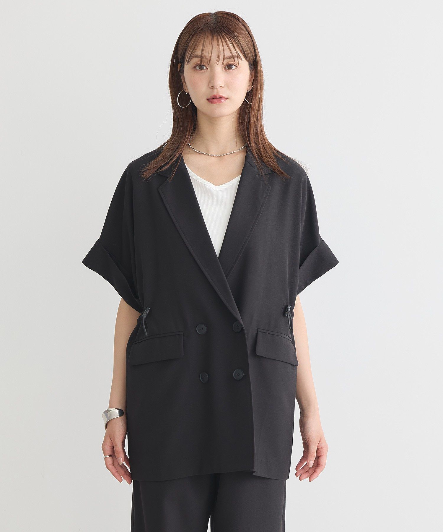 アースミュージックアンドエコロジー earth music&ecology 半袖サイドドロストジャケット （キャメル） キャメル