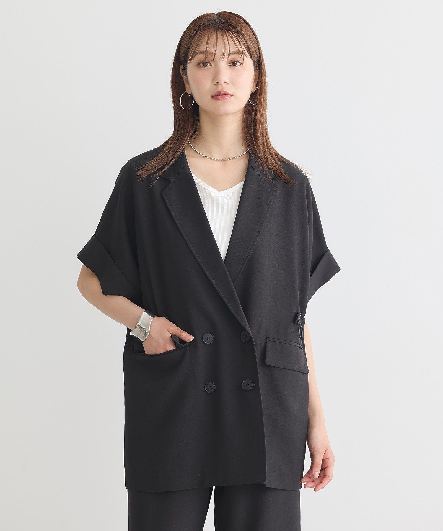 アースミュージックアンドエコロジー earth music&ecology 半袖サイドドロストジャケット （キャメル） キャメル