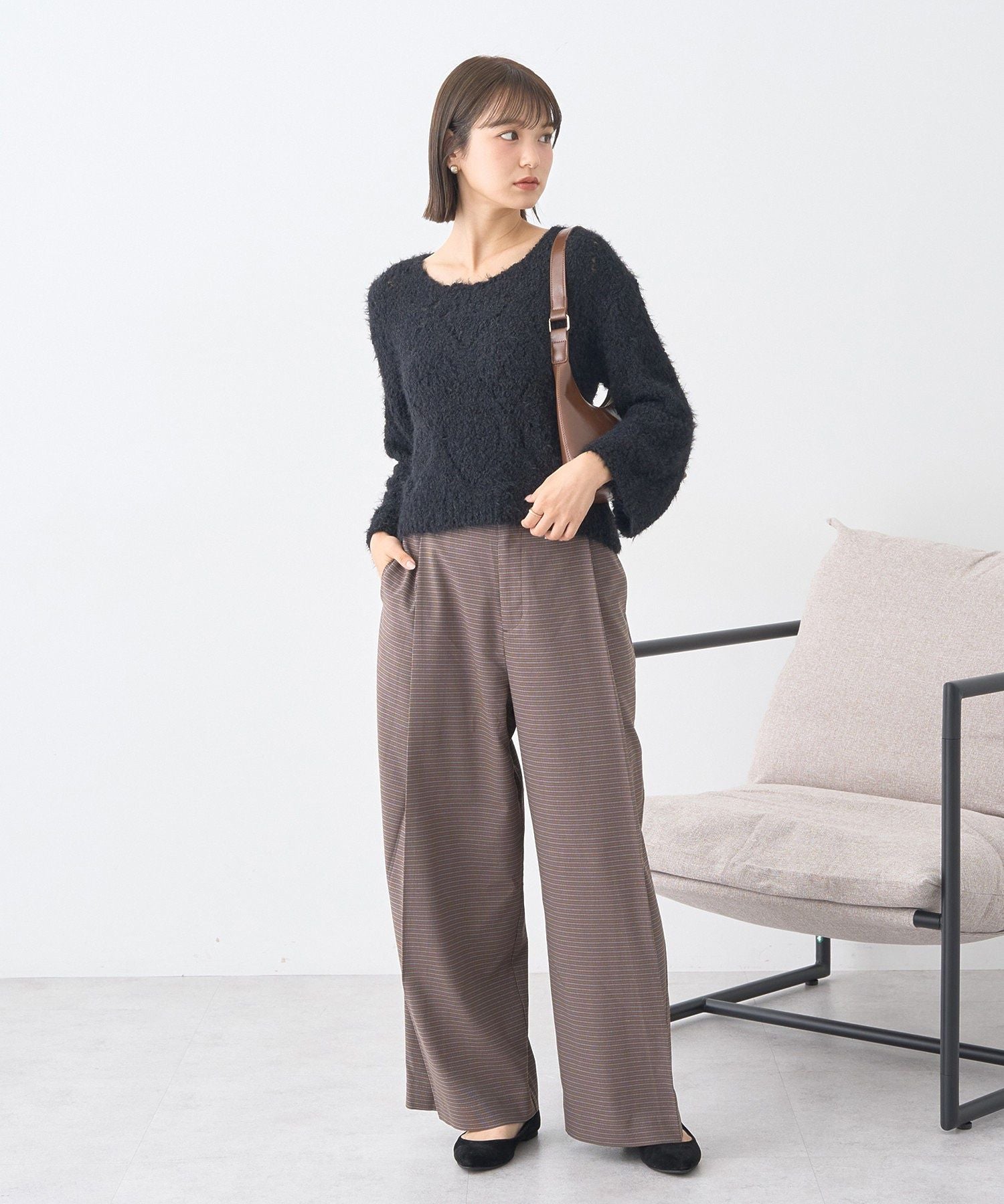 アースミュージックアンドエコロジー earth music&ecology ウエストタブタックパンツ （ブラック） ブラック