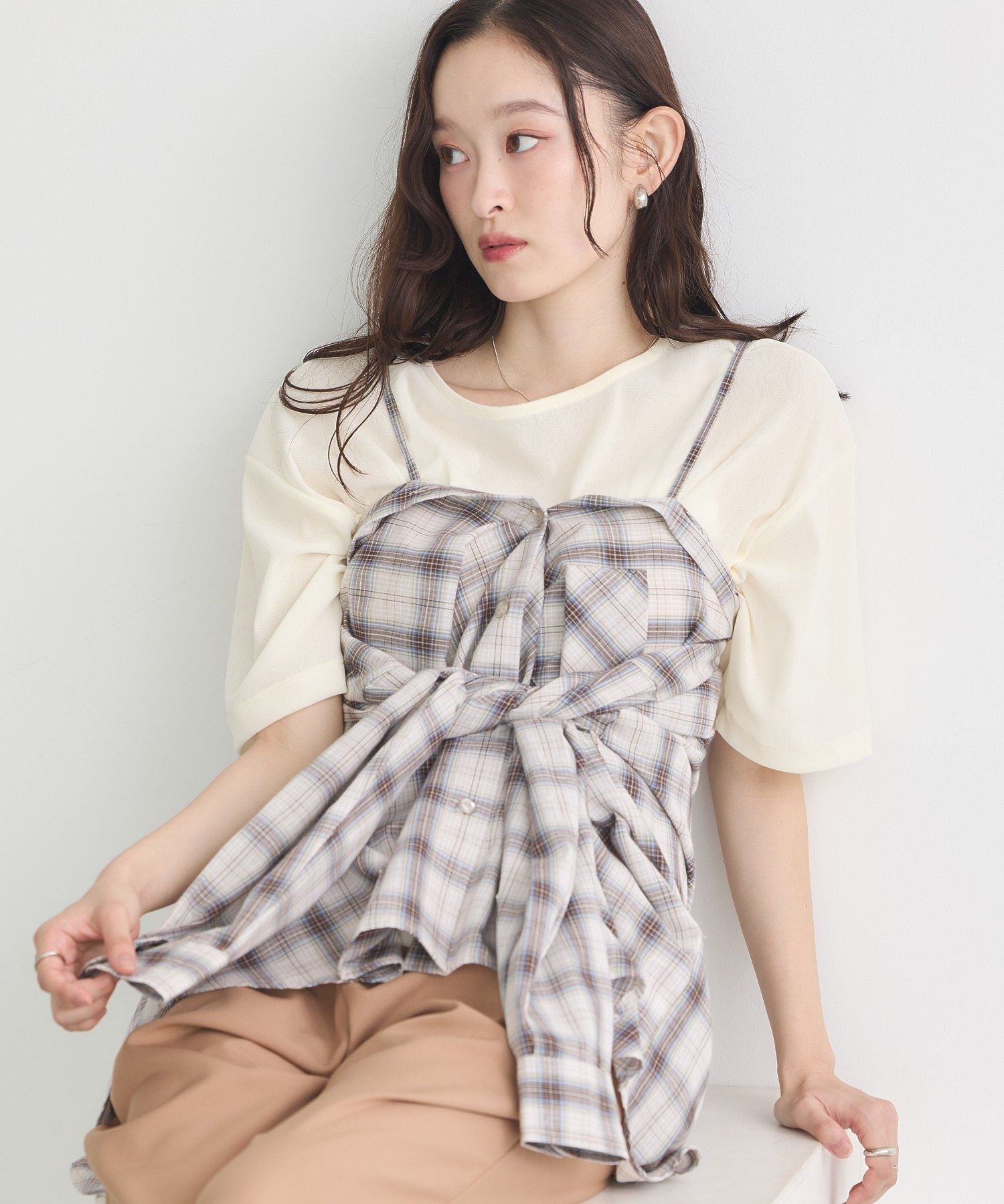 アースミュージックアンドエコロジー earth music&ecology マルチウェイチェックシャツ （チェックベージュ） チェックベージュ