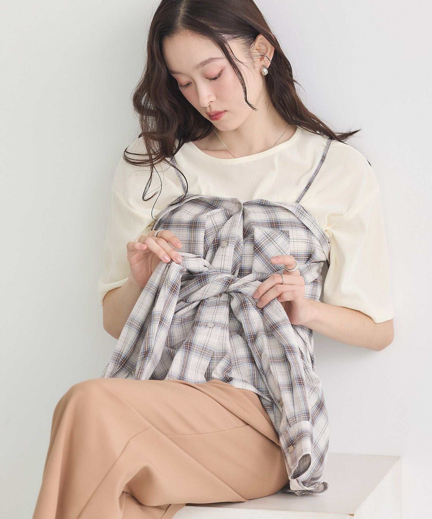 アースミュージックアンドエコロジー earth music&ecology マルチウェイチェックシャツ （チェックベージュ） チェックベージュ