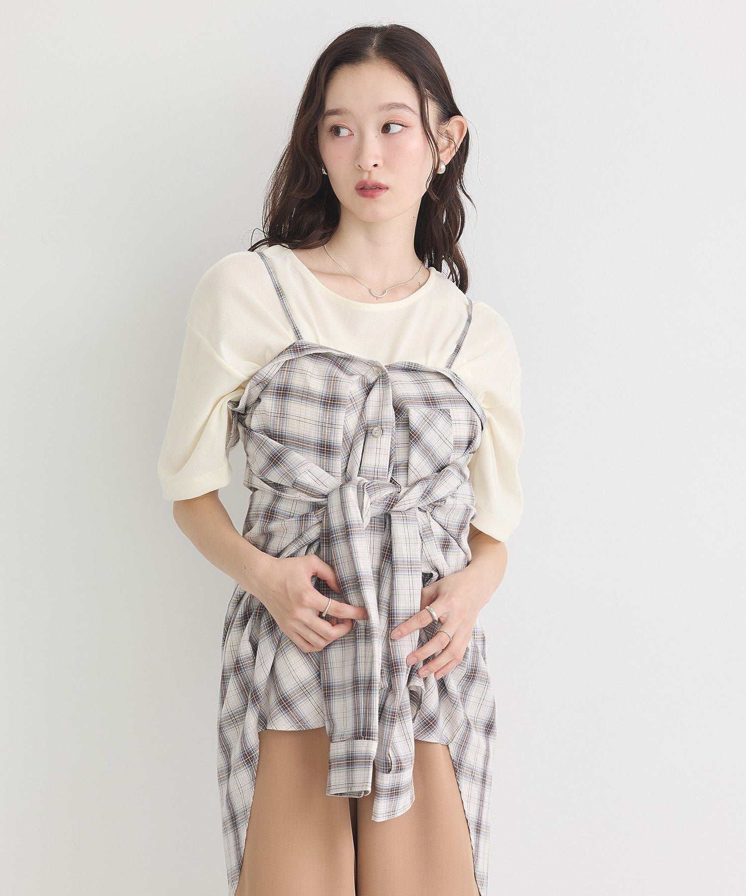 アースミュージックアンドエコロジー earth music&ecology マルチウェイチェックシャツ （チェックベージュ） チェックベージュ