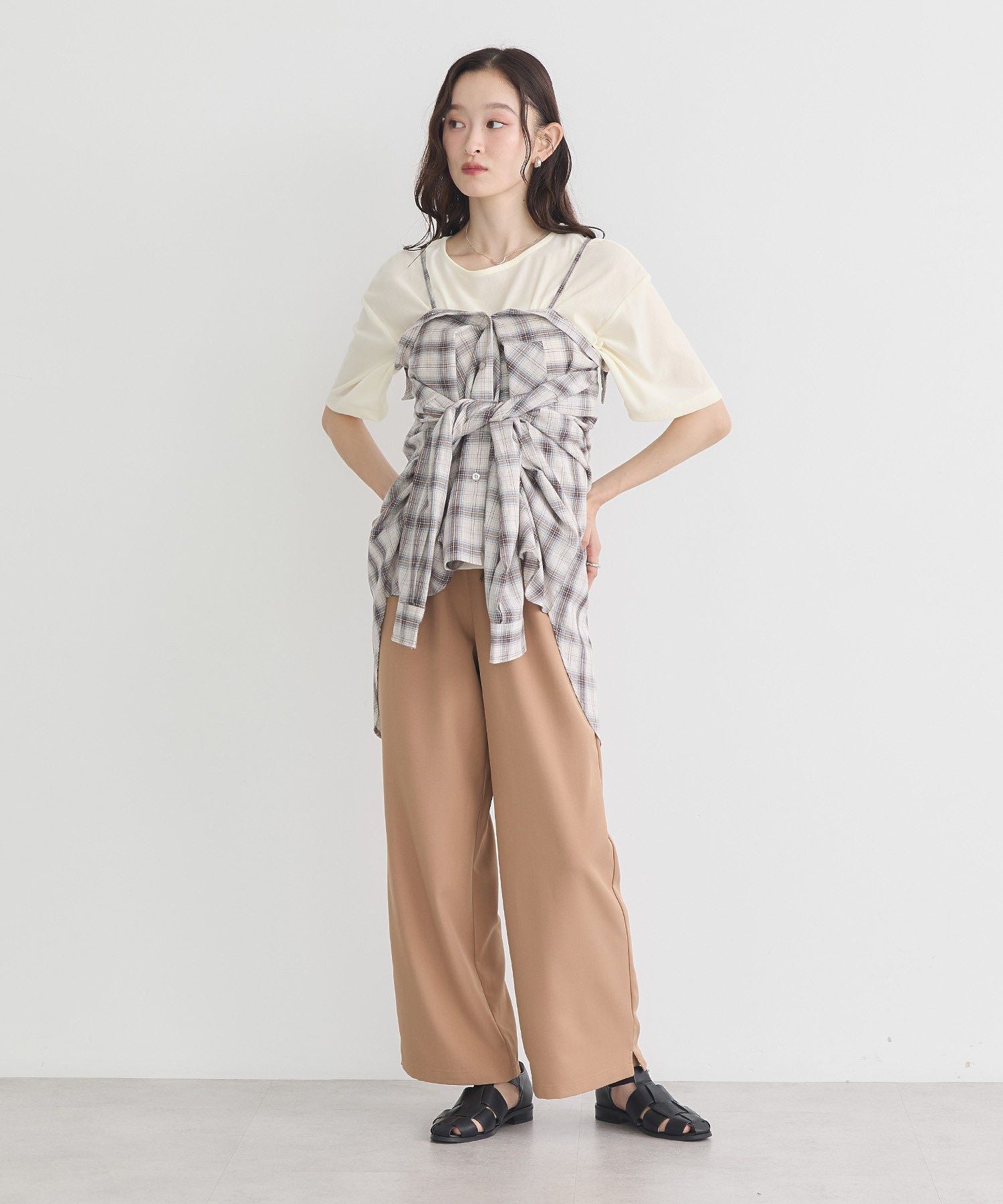 アースミュージックアンドエコロジー earth music&ecology マルチウェイチェックシャツ （チェックベージュ） チェックベージュ