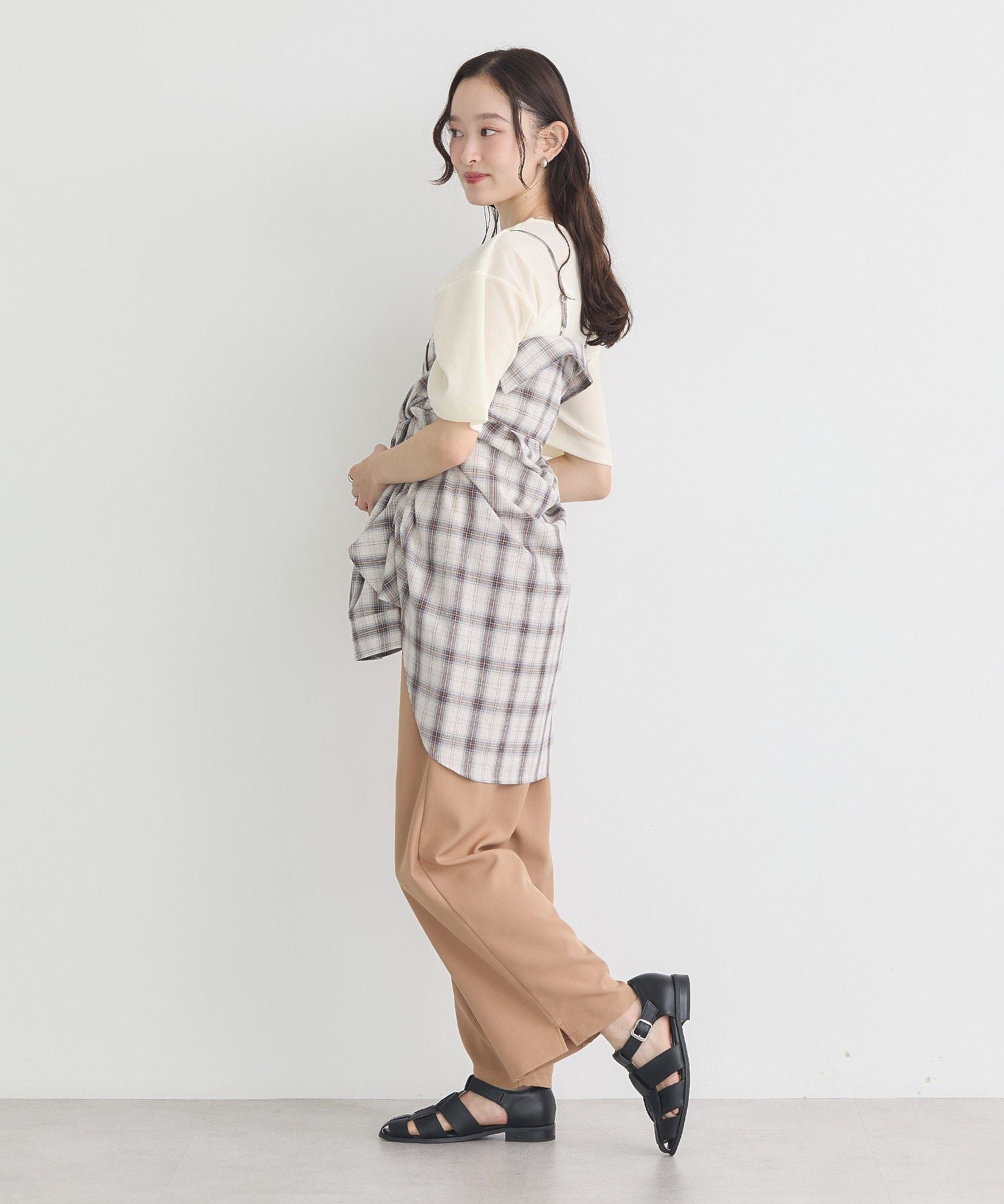 アースミュージックアンドエコロジー earth music&ecology マルチウェイチェックシャツ （チェックベージュ） チェックベージュ