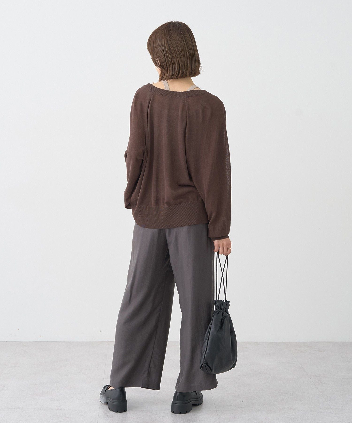 アースミュージックアンドエコロジー earth music&ecology キーネックシアーカーディガン （ブラック） ブラック