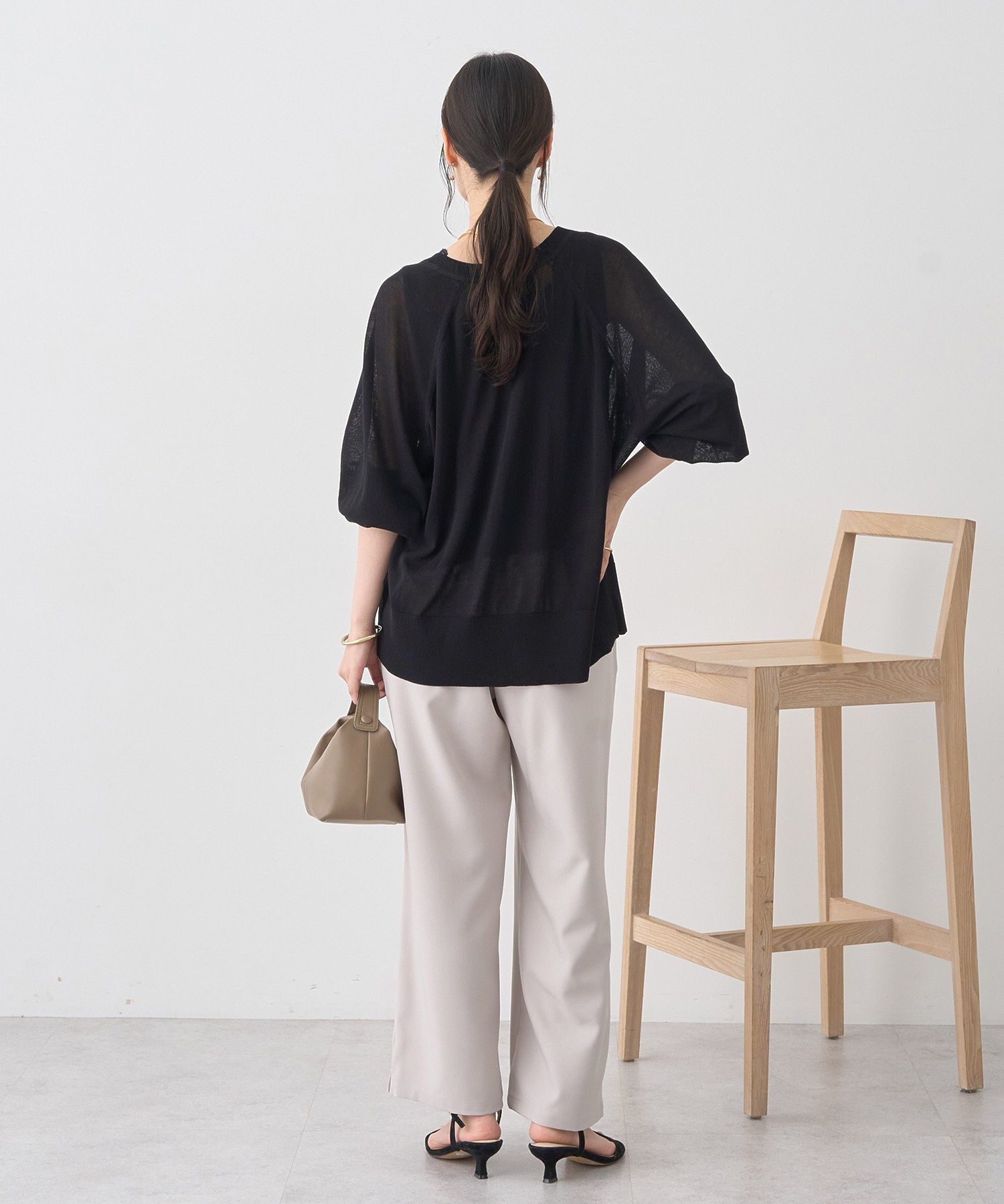 アースミュージックアンドエコロジー earth music&ecology キーネックシアーカーディガン （ブラック） ブラック