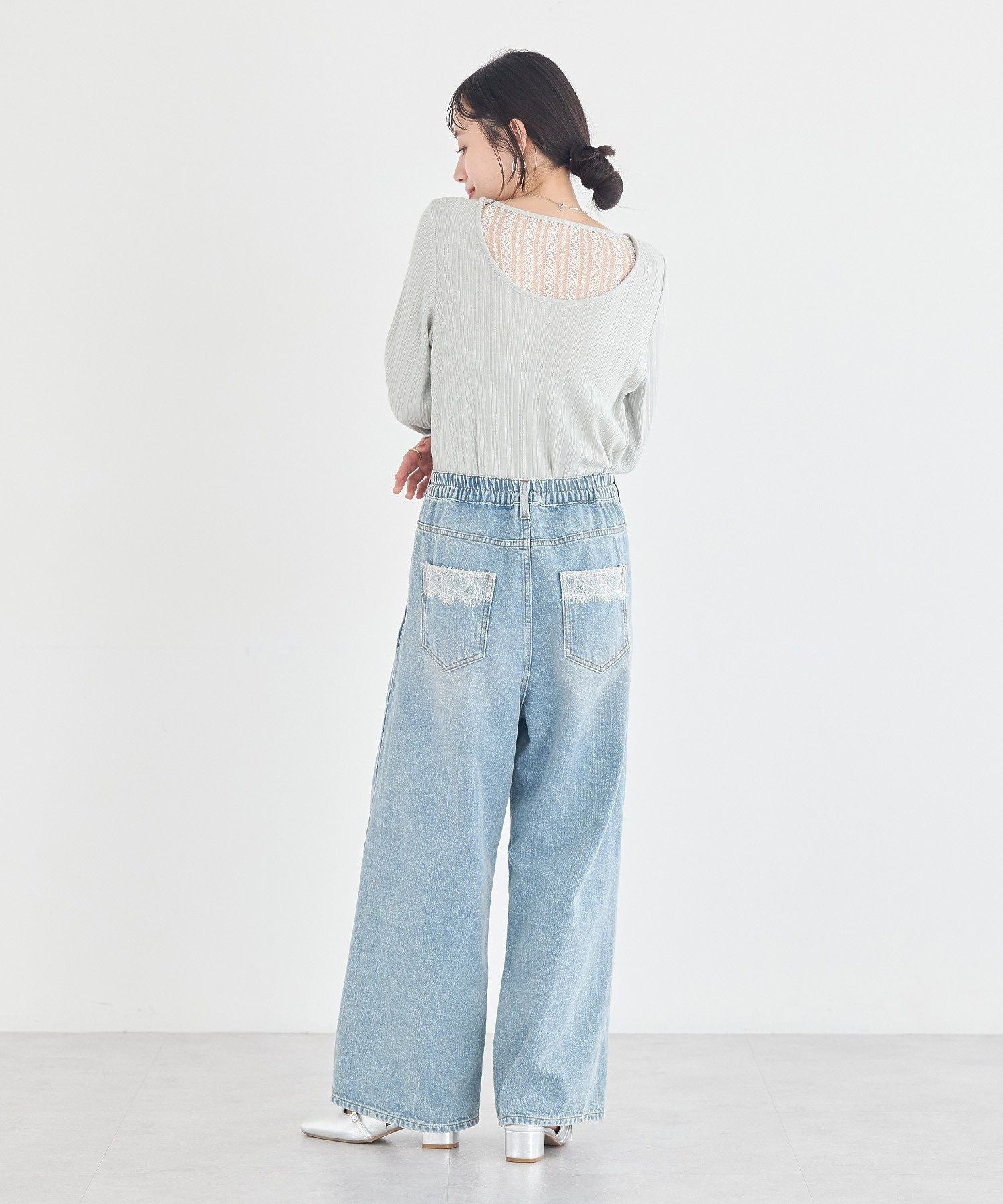 アースミュージックアンドエコロジー earth music&ecology ランダムチェーンリブバックレースプルオーバー （オフホワイト） オフホワイト