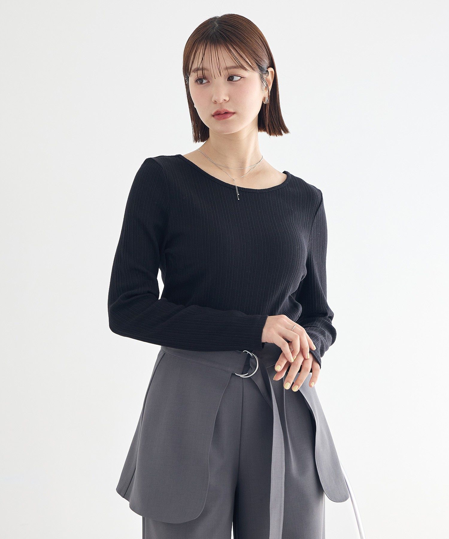 アースミュージックアンドエコロジー earth music&ecology ランダムチェーンリブバックレースプルオーバー （オフホワイト） オフホワイト