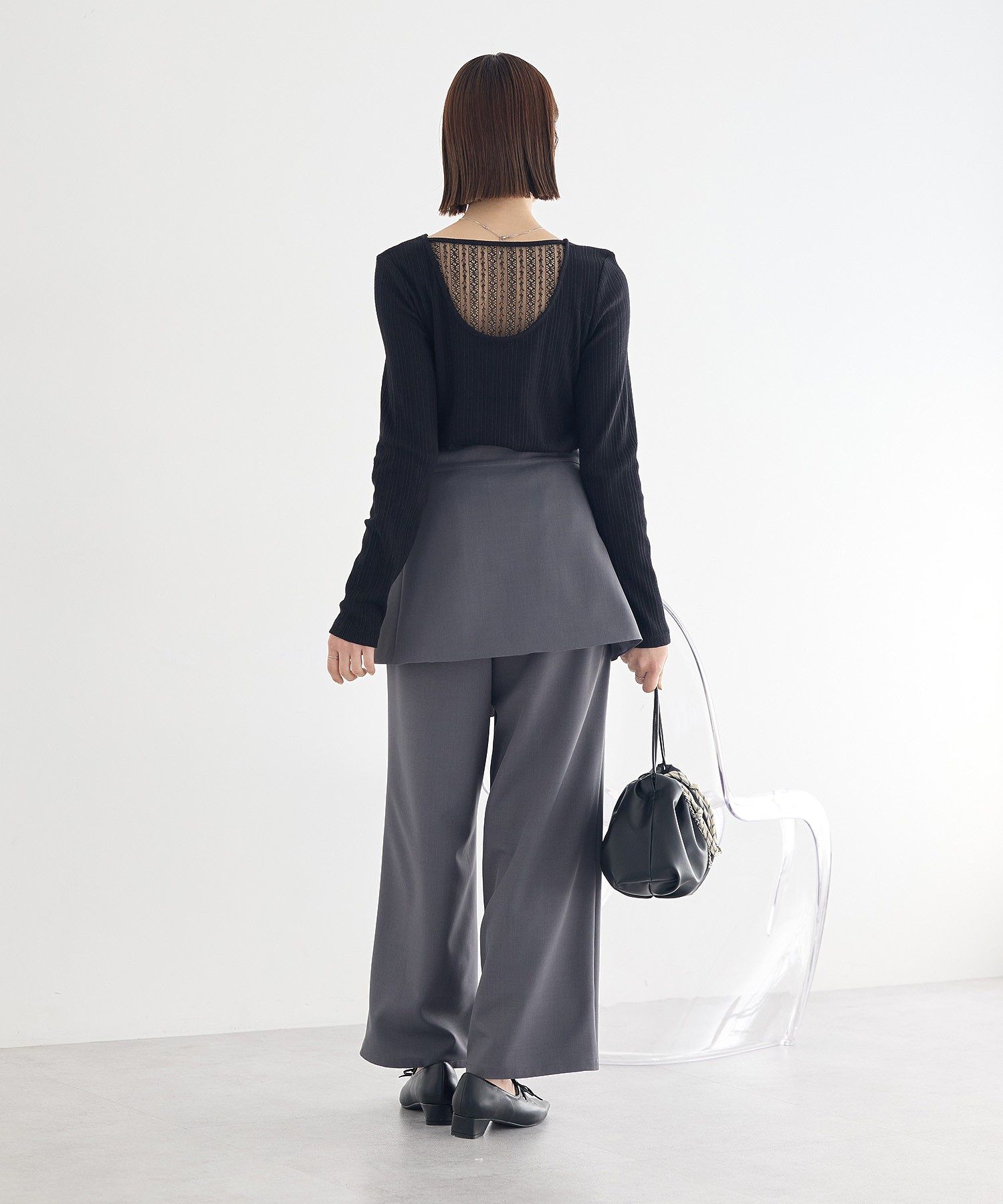 アースミュージックアンドエコロジー earth music&ecology ランダムチェーンリブバックレースプルオーバー （オフホワイト） オフホワイト