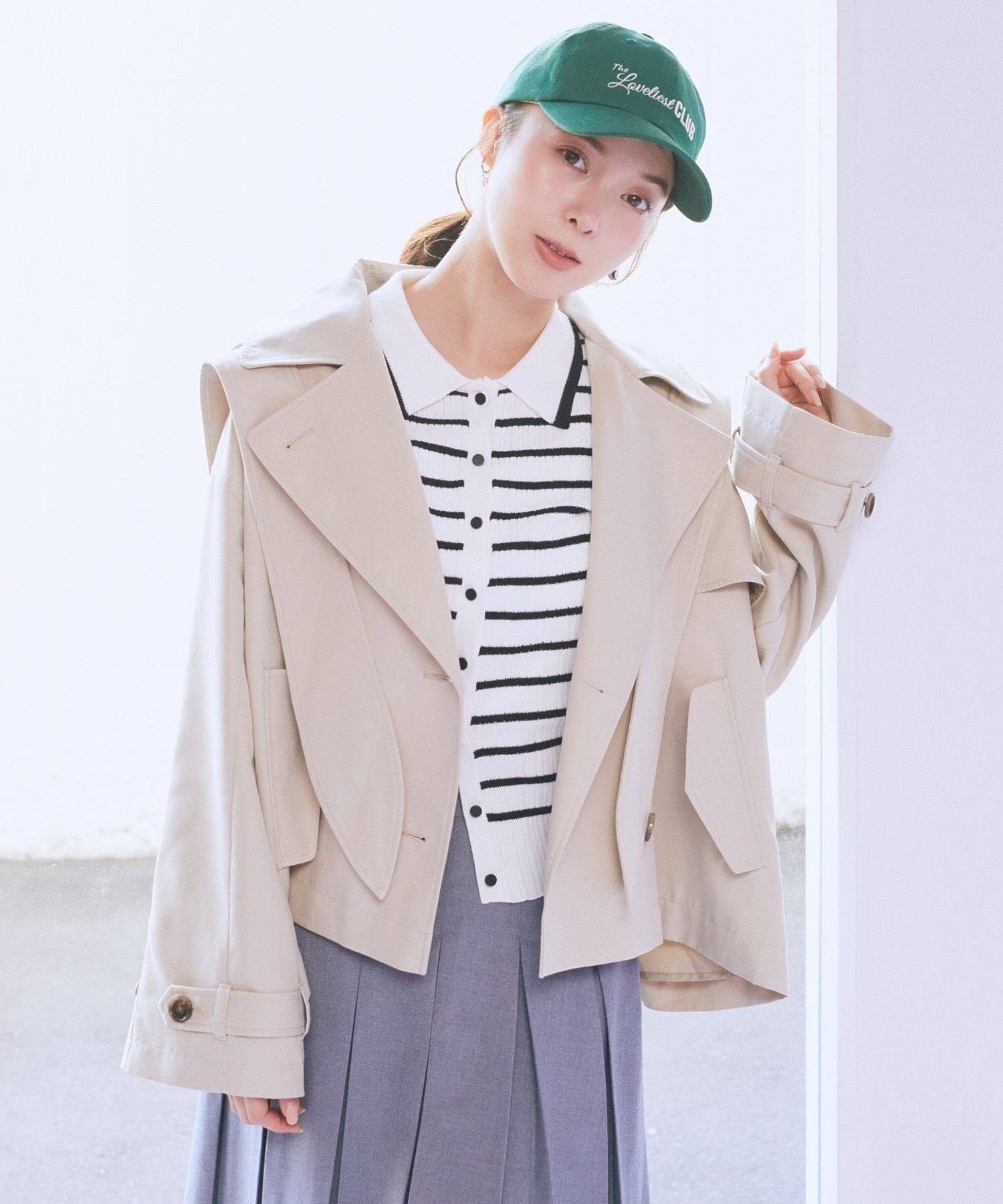 アースミュージックアンドエコロジー earth music&ecology 2WAYフードショートフレアトレンチ （ネイビー） ネイビー