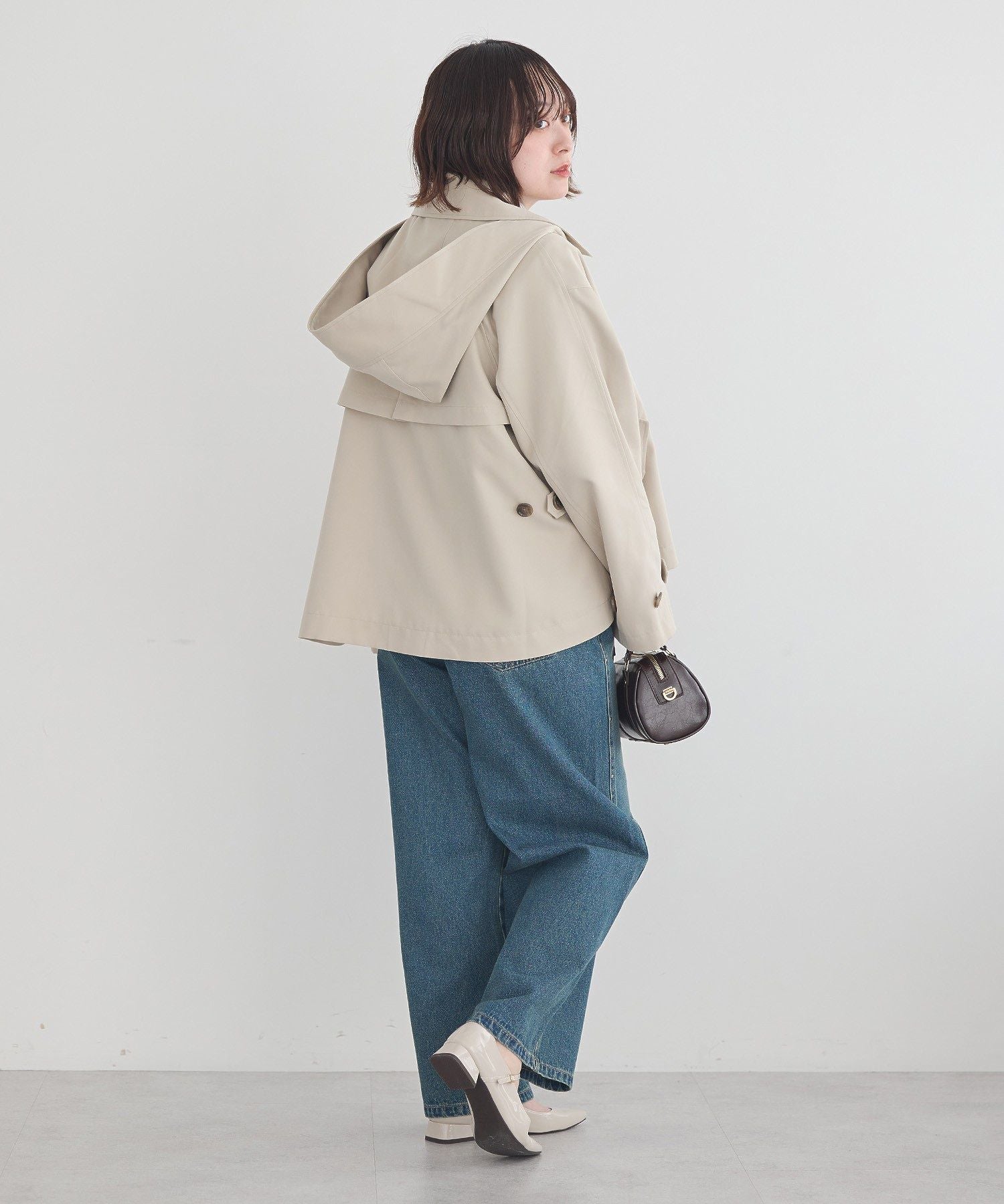 アースミュージックアンドエコロジー earth music&ecology 2WAYフードショートフレアトレンチ （ネイビー） ネイビー