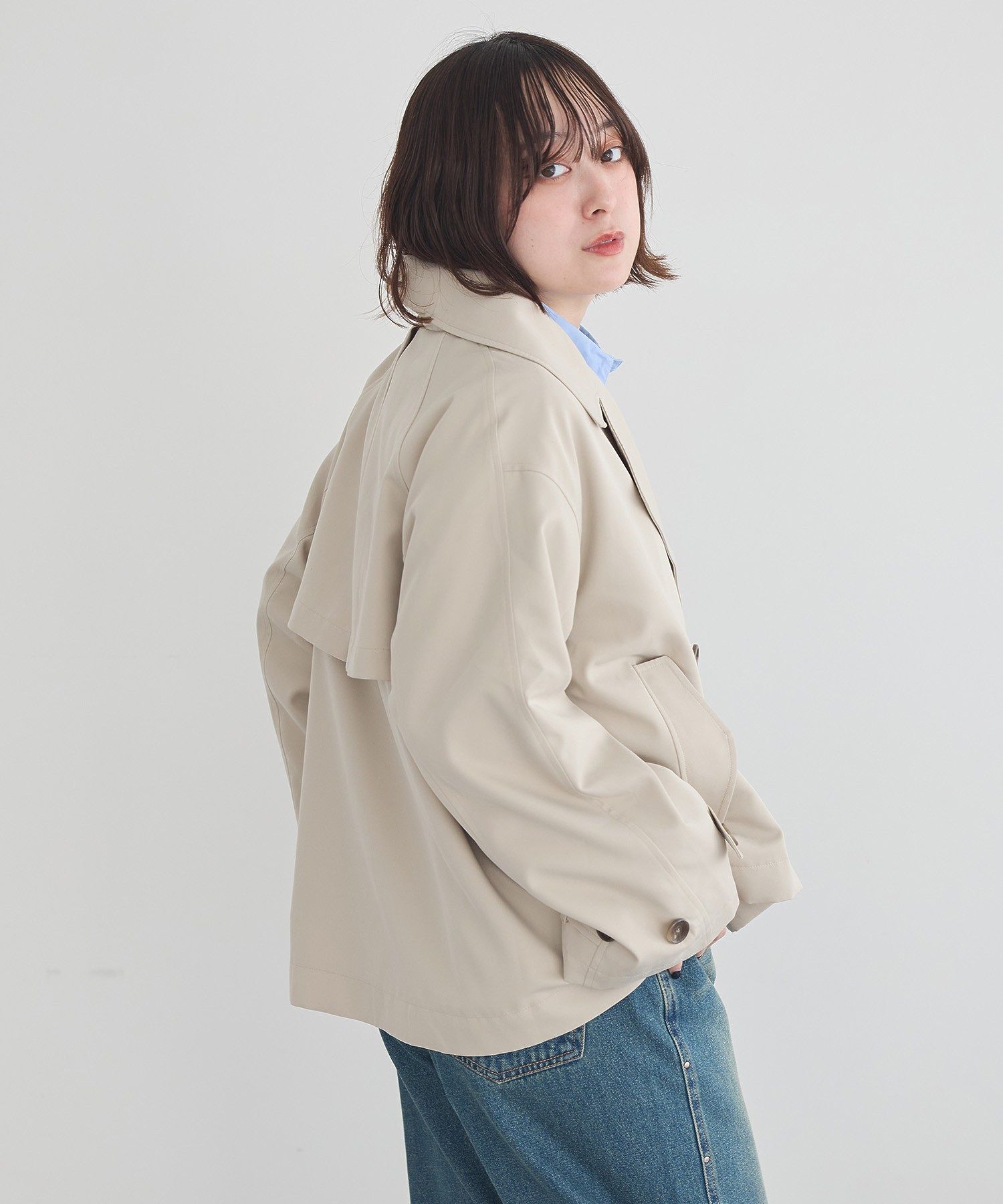 アースミュージックアンドエコロジー earth music&ecology 2WAYフードショートフレアトレンチ （ネイビー） ネイビー