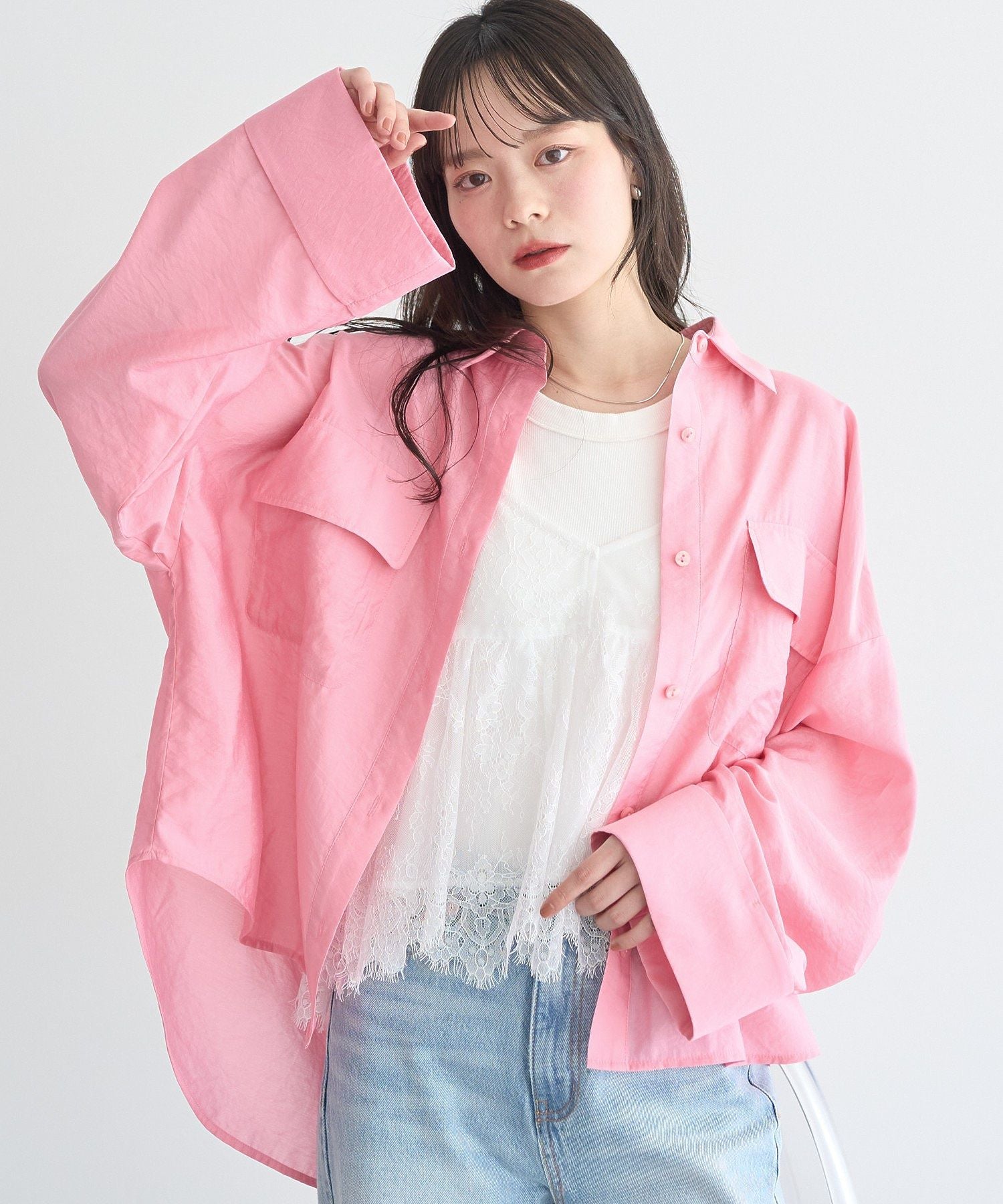 アースミュージックアンドエコロジー earth music&ecology Wポケットシャツ （ピンク） ピンク