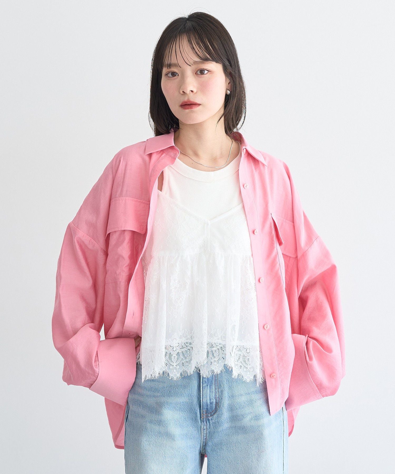 アースミュージックアンドエコロジー earth music&ecology Wポケットシャツ （ピンク） ピンク