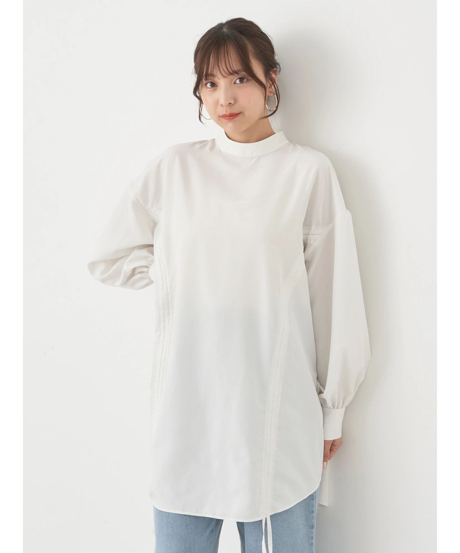 アースミュージックアンドエコロジー earth music&ecology ドロストチュニックブラウス （アイボリー） アイボリー