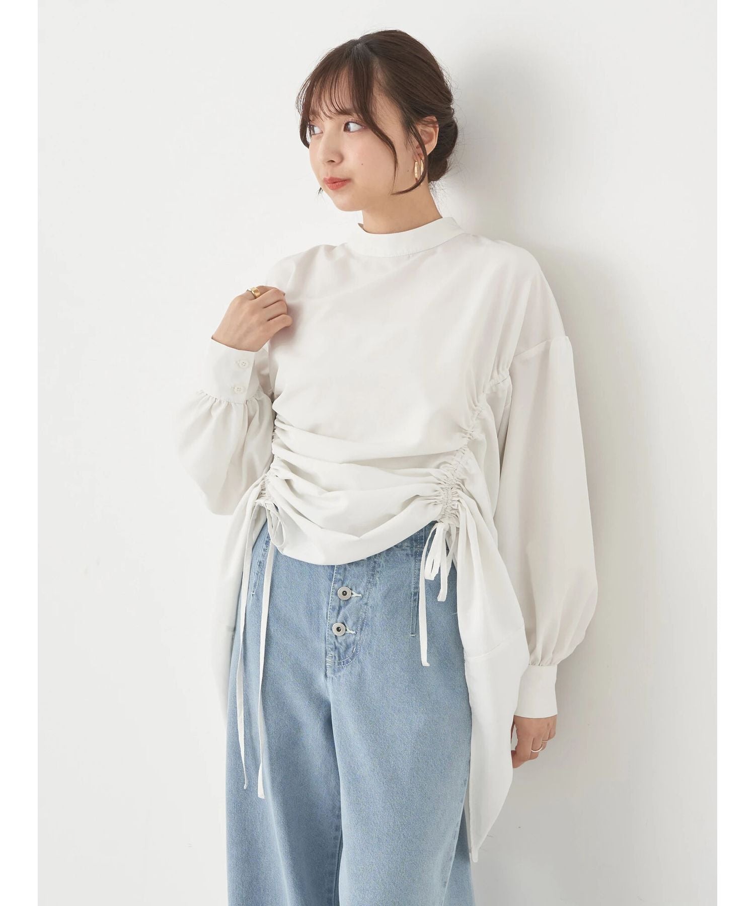 アースミュージックアンドエコロジー earth music&ecology ドロストチュニックブラウス （アイボリー） アイボリー