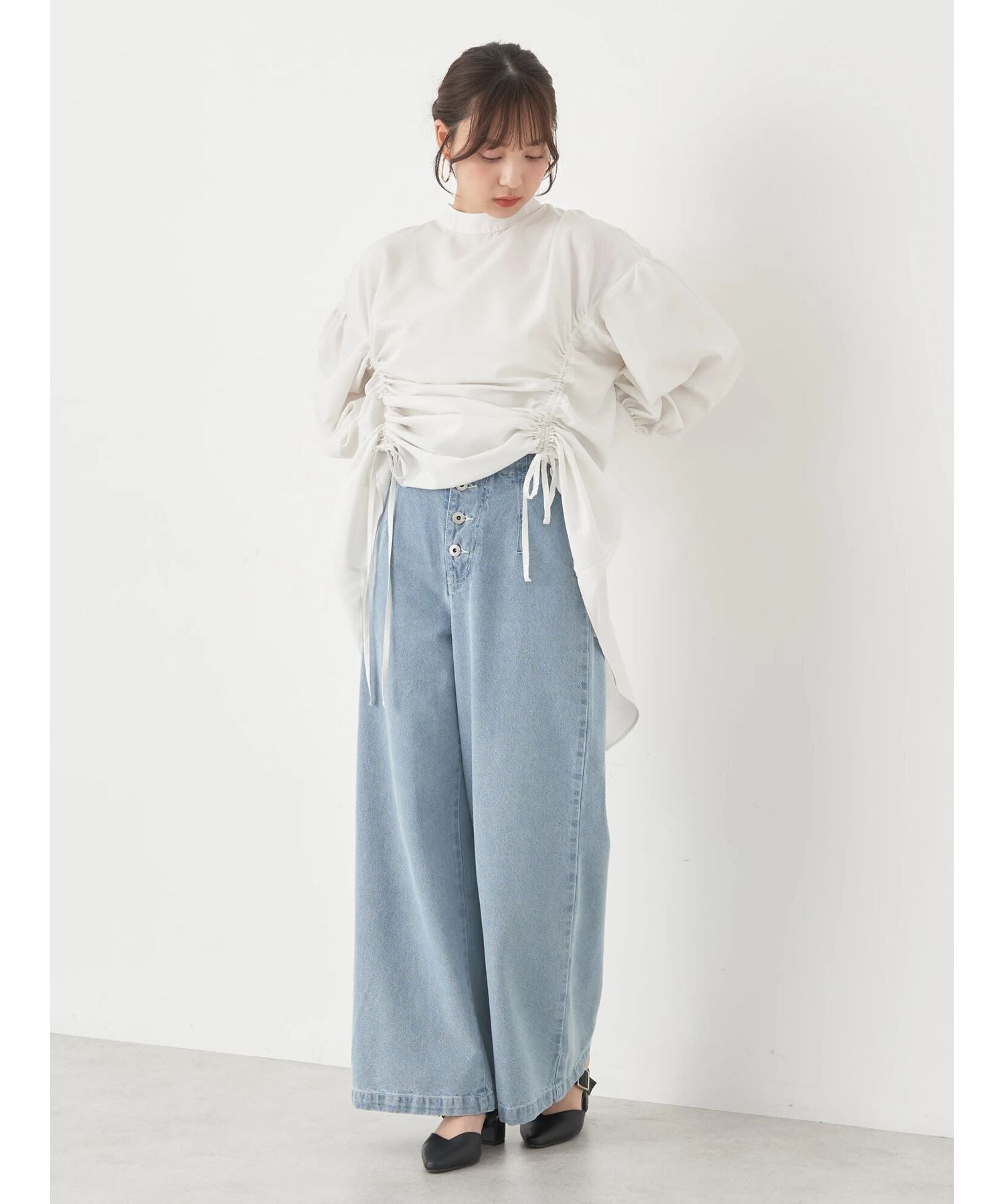 アースミュージックアンドエコロジー earth music&ecology ドロストチュニックブラウス （アイボリー） アイボリー