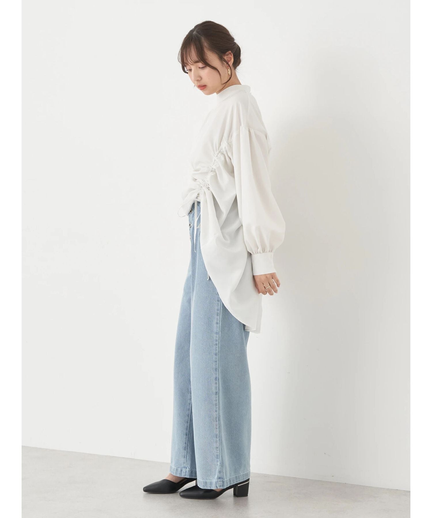 アースミュージックアンドエコロジー earth music&ecology ドロストチュニックブラウス （アイボリー） アイボリー