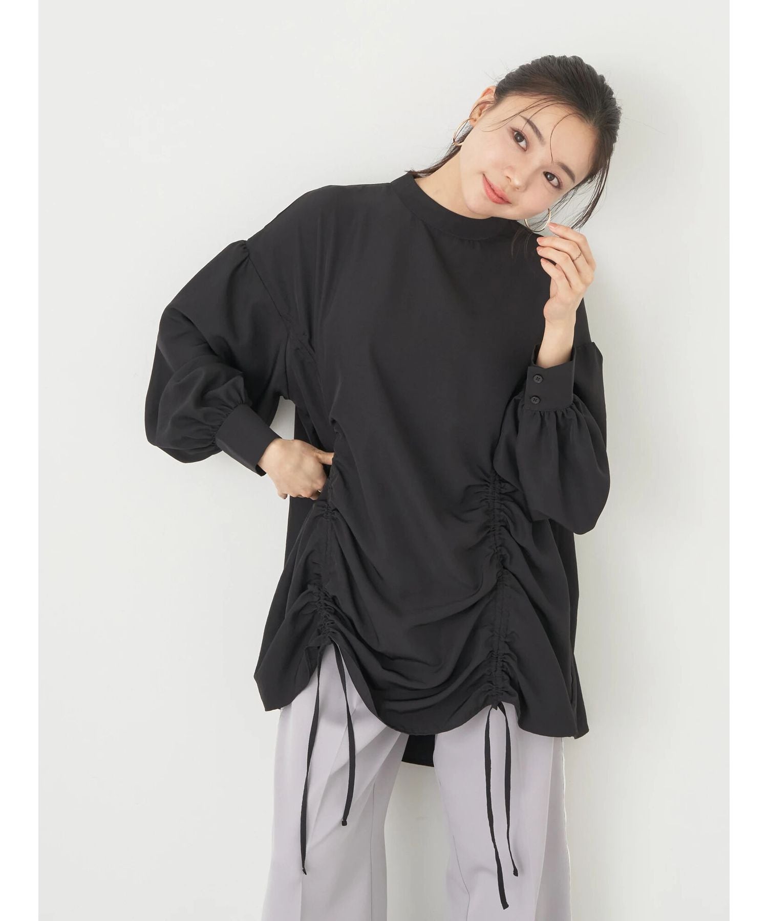 アースミュージックアンドエコロジー earth music&ecology ドロストチュニックブラウス （アイボリー） アイボリー