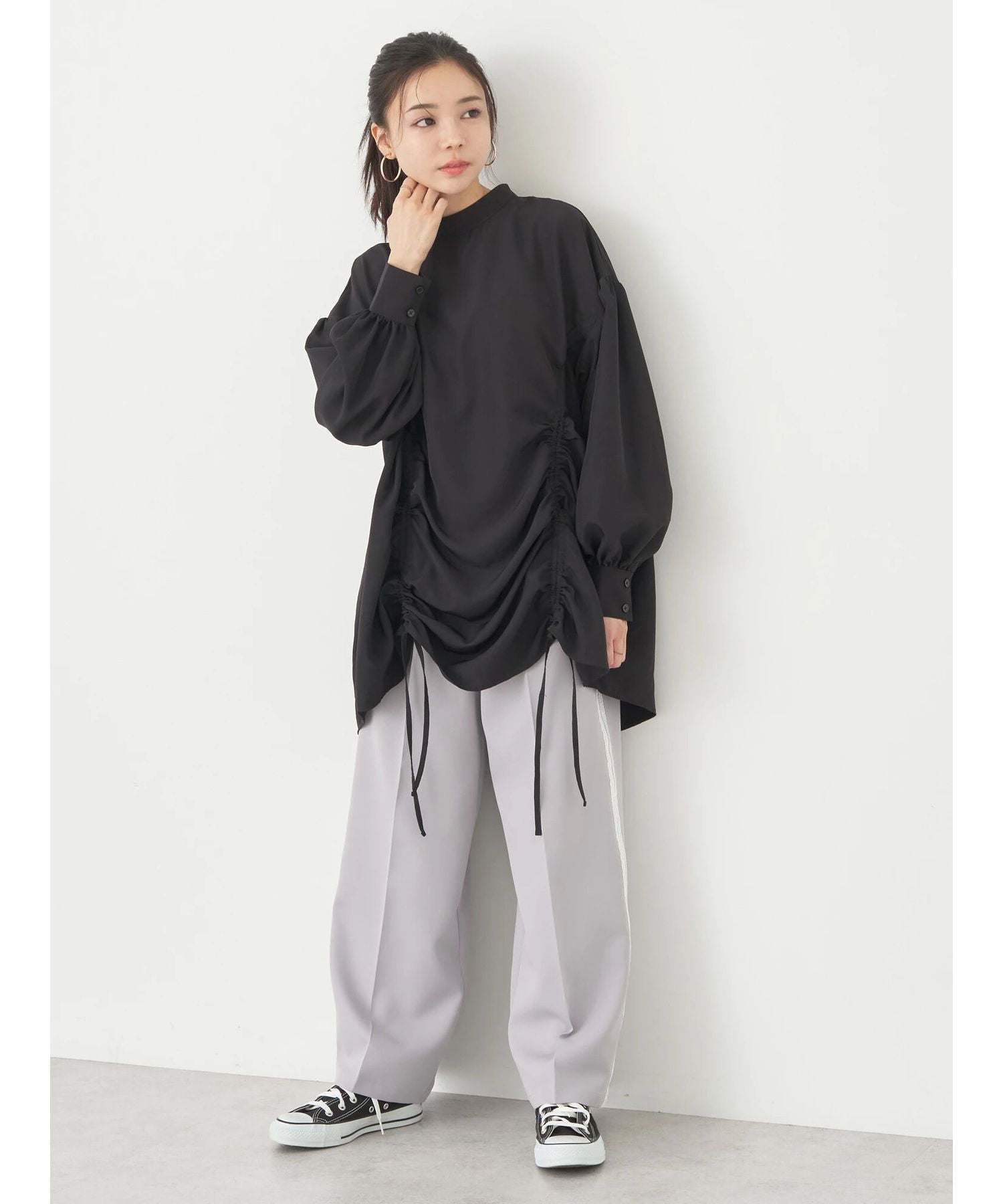 アースミュージックアンドエコロジー earth music&ecology ドロストチュニックブラウス （アイボリー） アイボリー