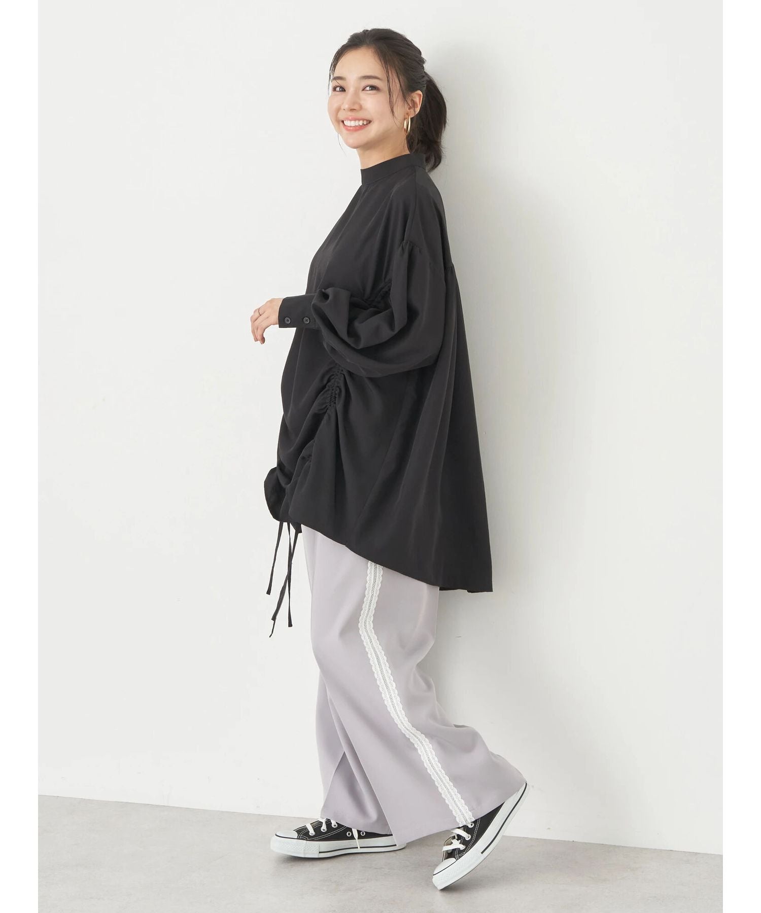 アースミュージックアンドエコロジー earth music&ecology ドロストチュニックブラウス （アイボリー） アイボリー