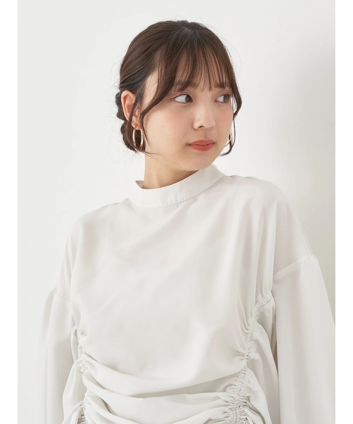 アースミュージックアンドエコロジー earth music&ecology ドロストチュニックブラウス （アイボリー） アイボリー