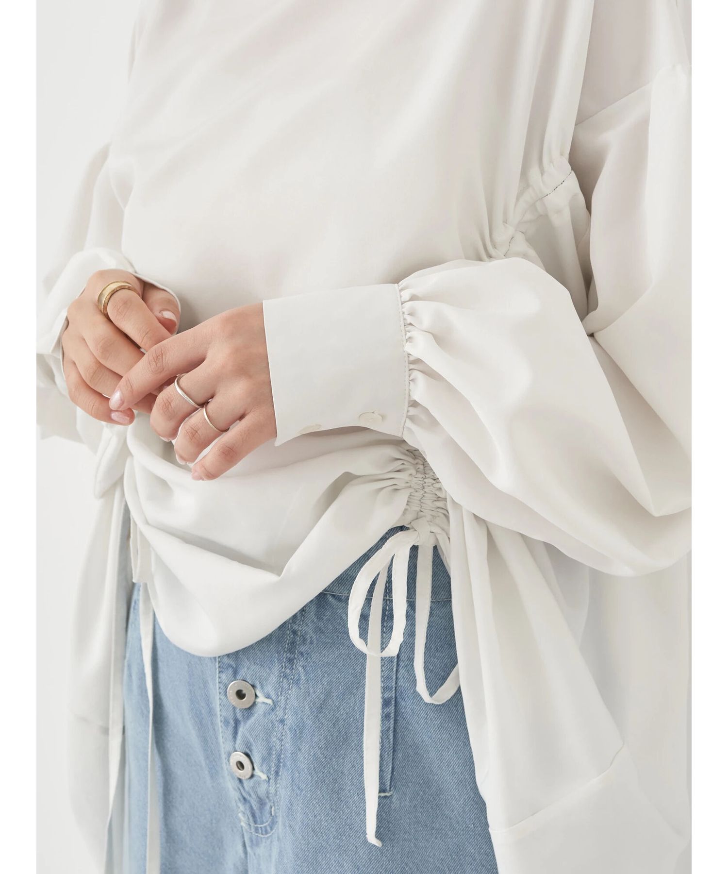 アースミュージックアンドエコロジー earth music&ecology ドロストチュニックブラウス （アイボリー） アイボリー