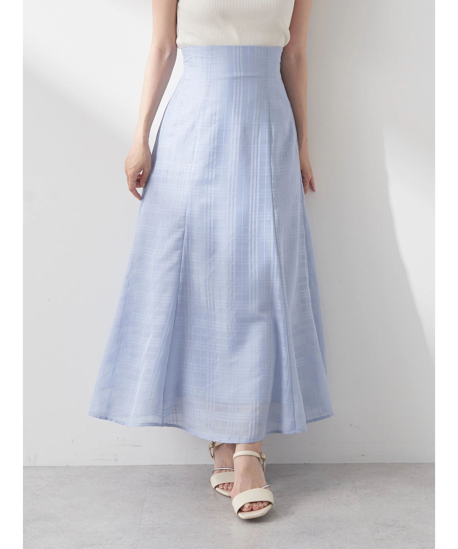 アースミュージックアンドエコロジー earth music&ecology シアーチェックフレアスカート （アイボリー） アイボリー