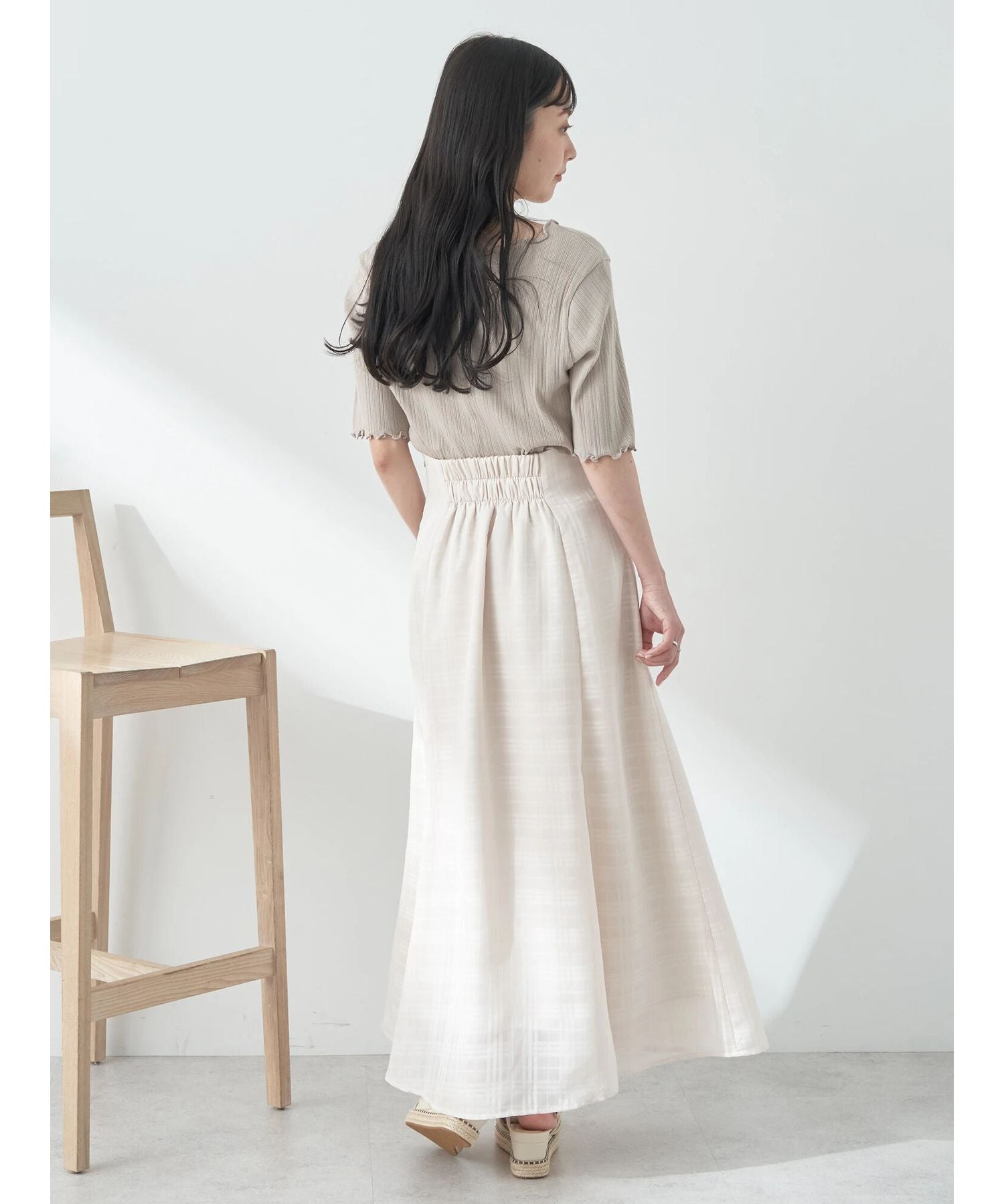 アースミュージックアンドエコロジー earth music&ecology シアーチェックフレアスカート （アイボリー） アイボリー